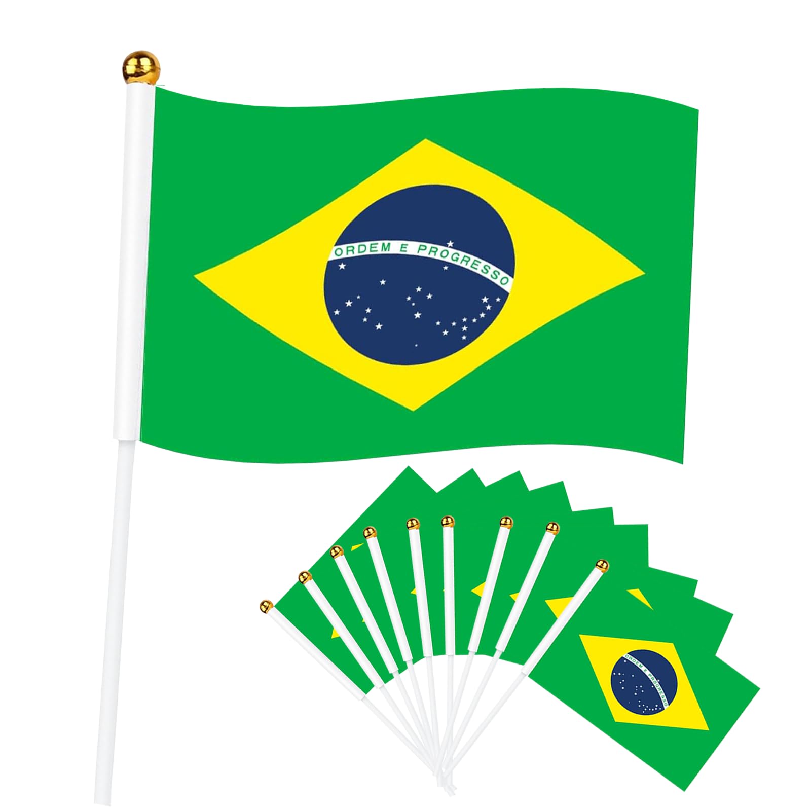 10Pcs Brazil Flags for Fifa World Cup Football 2026 Decorations, 14X21cm Mini Brazilian Flag, Small Brazilian Flags on Sticks, Hand Held Brazil Flag for Eurovision Euro Football Street Party Décor — image 1