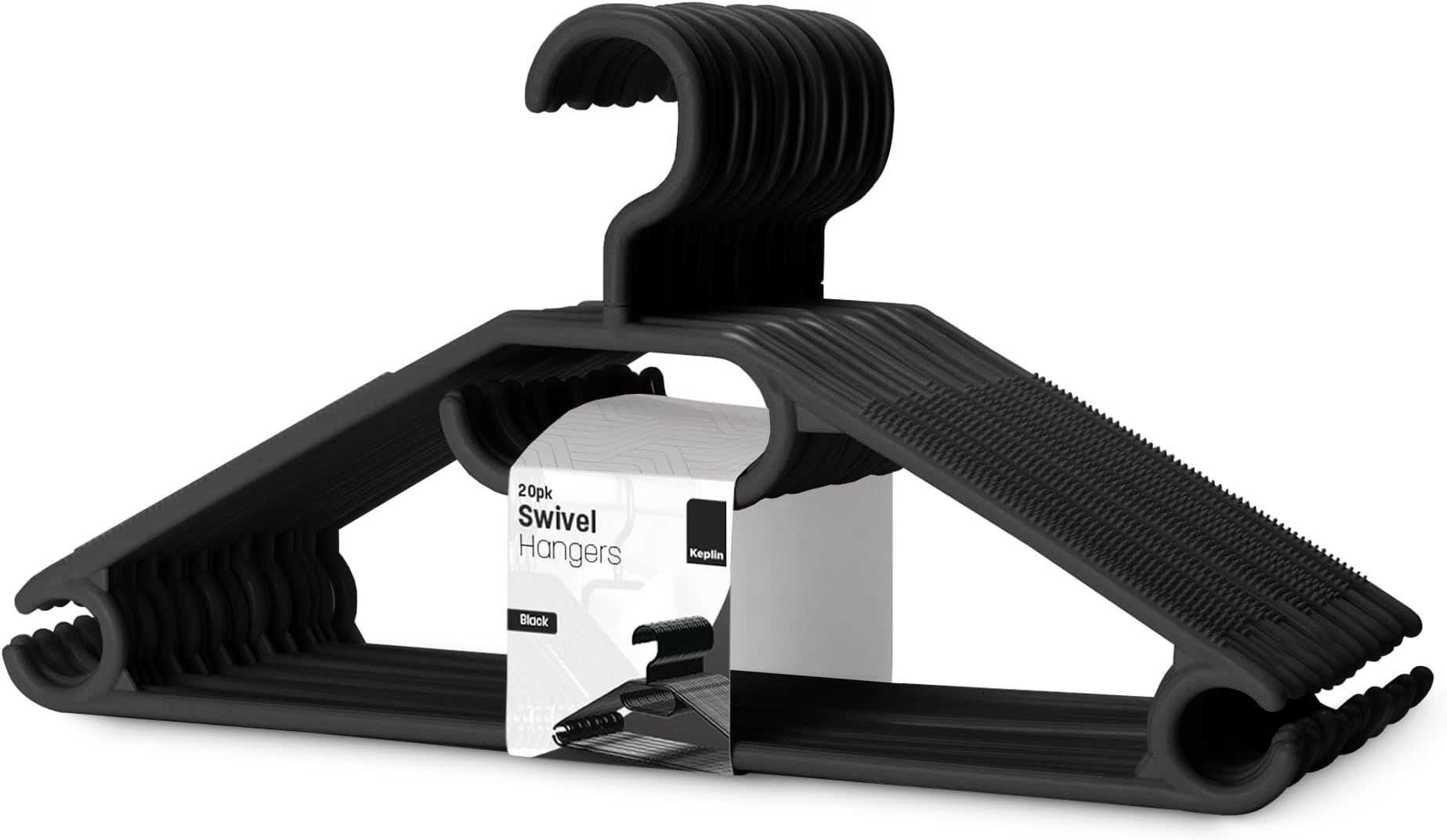 KEPLIN 20x Adult Swivel Hook Rotating Premium Heavy Duty Coat Hangers Black Colour (40cm Wide)