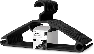 KEPLIN Black Plastic Hangers - Pack of 20 Space Saving Heavy Duty Swivel Belts for Coat, Dress, Shirt, Jacket, Trousers, I Non-Slip Rotatable Hook and Tie Hanger