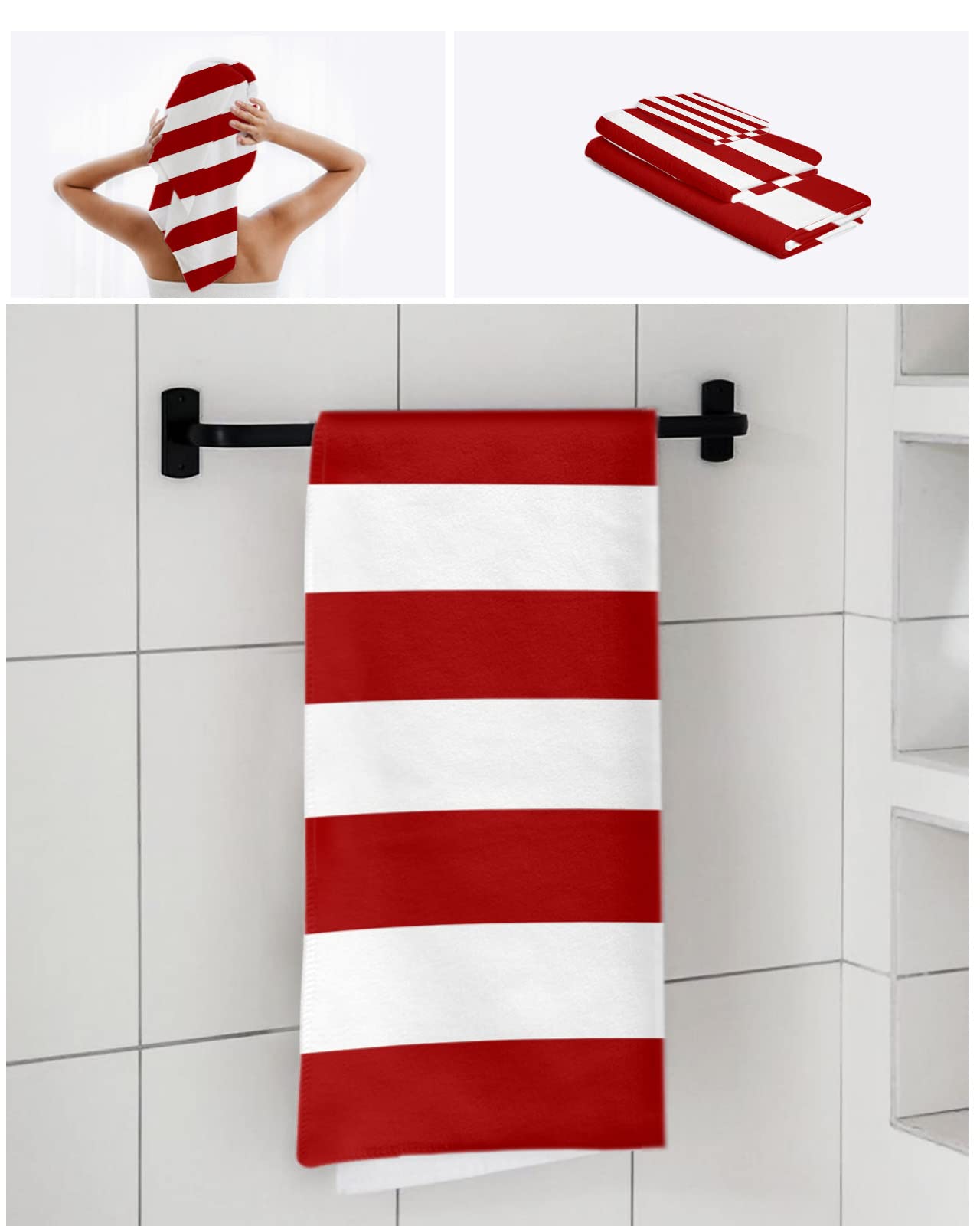 Amazon.com: Red and White Geometric Stripe Bath Towels for