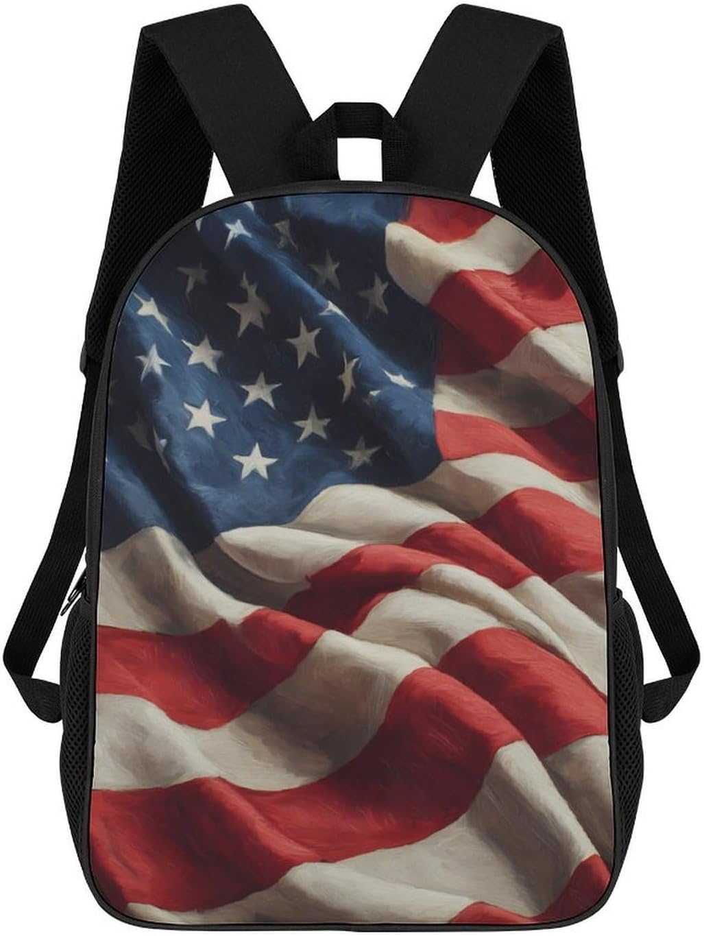 United States Flag Stacked Wavy Unisex Backpack 17" Casual Daypacks Simple Shoulders Bag for Camping Hiking Travel Gear