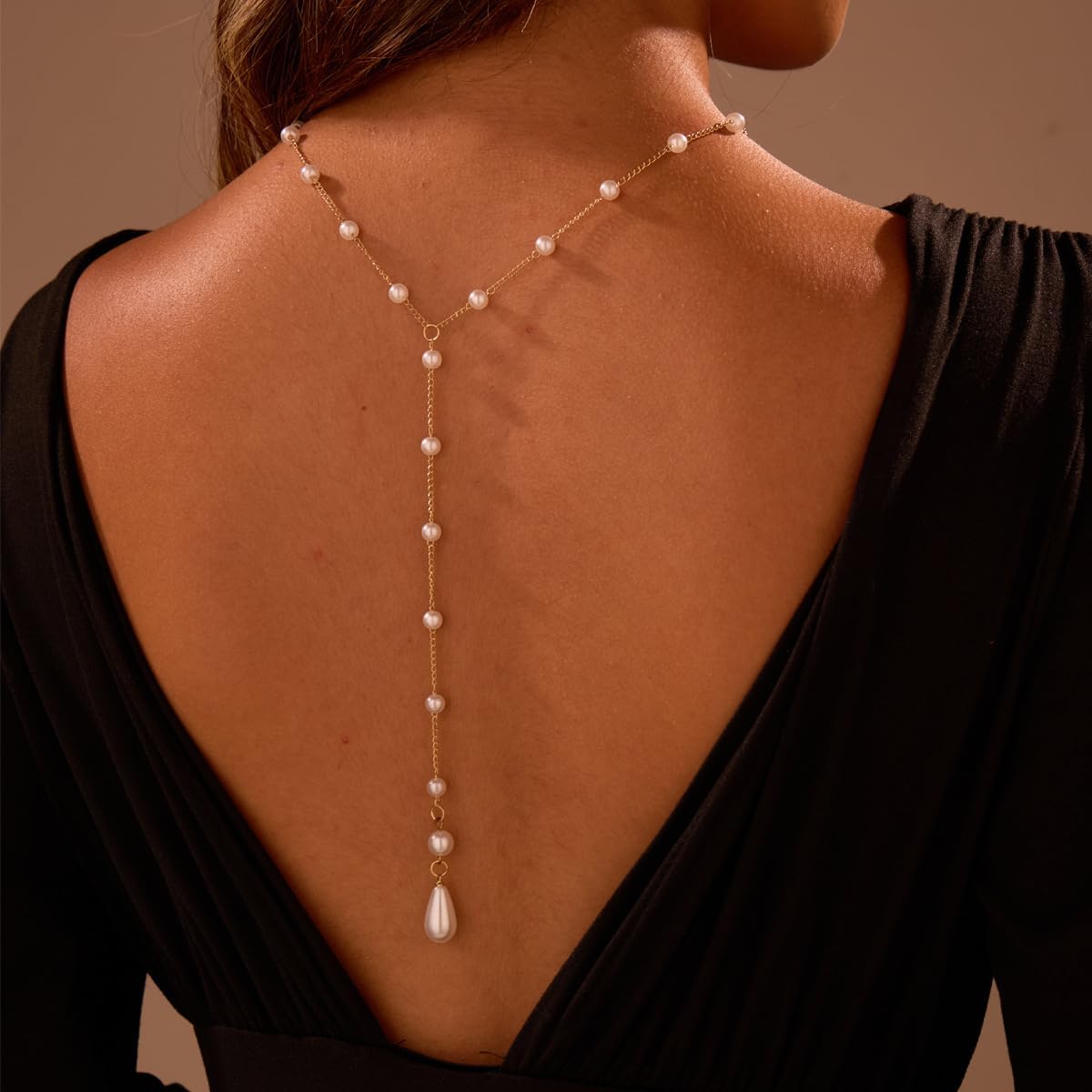 Pearl Backdrop Necklace for Backless Dress Wedding Bridal Gold Dainty Back Chain Long Pearl Drop Back Body Jewelry Women Back Necklace - Image 4