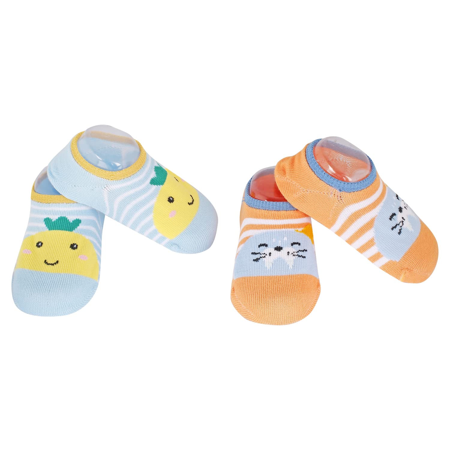 BabyMoo Fruits And Kitty Blue And Orange 2 Pk Socks 2