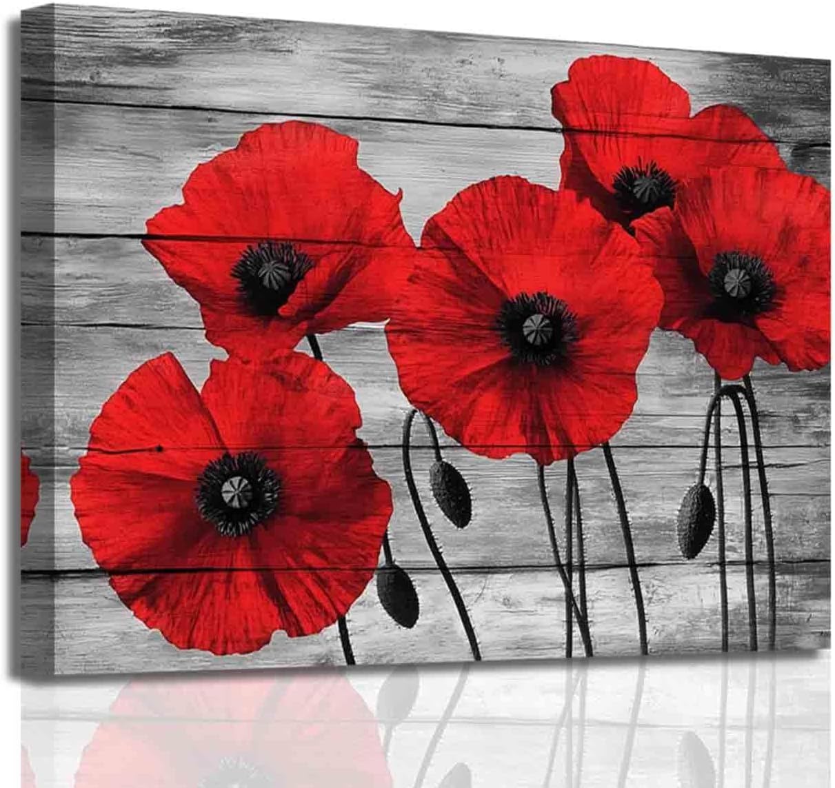 BJYCHG Red Poppies Wall Art Poppy Floral Picture Prints Black White Gray Bathroom Decor Vintage Rustic Flower Field Canvas Paintings for Dining Room Kitchen Bedroom (Black, (18L x 12W))