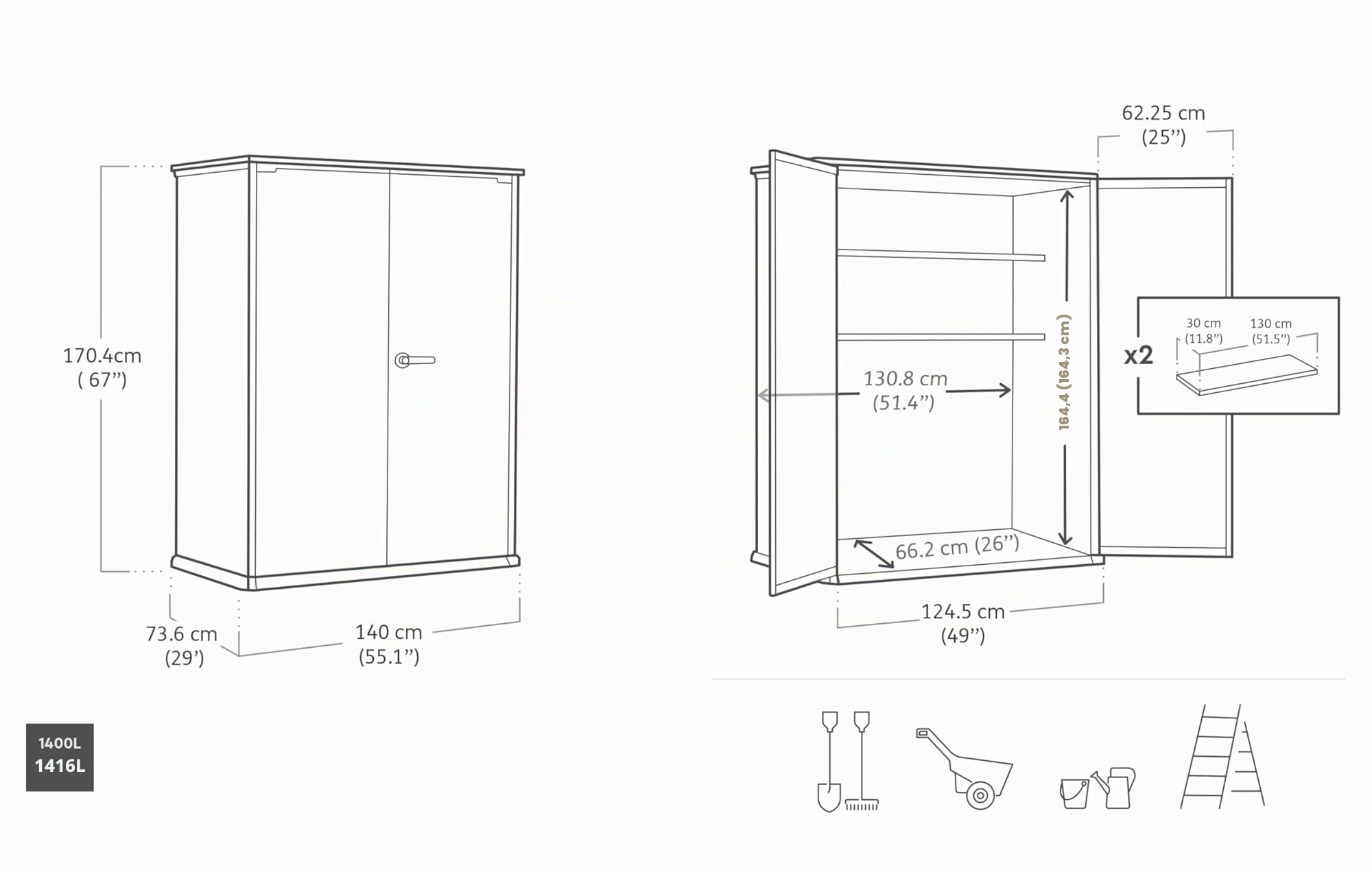 Keter High Store Plus Aufbewahrungsbox, 1400l Fassungsvermögen, Außenmaße B/T/H 140x73,6x170,4cm, Duotech Material, anstreichbar, wasserdicht, wetterfest und pflegeleicht | Außenmaße 140x73,6x170,4cm, Duotech Material, Anstreichbar, Wasserdicht und wetter