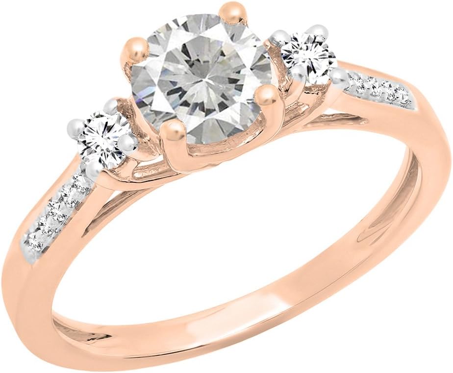 Dazzlingrock Collection 10K 5 MM Round Gemstone & Diamond Ladies 3 Stone Engagement Ring, Rose Gold