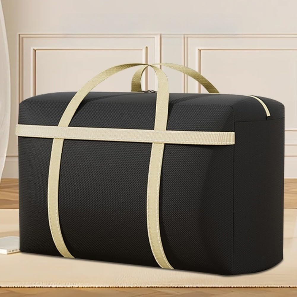 Sac de rangement en tissu noir 90x27x50 cm avec poignées pour vêtement et voyage