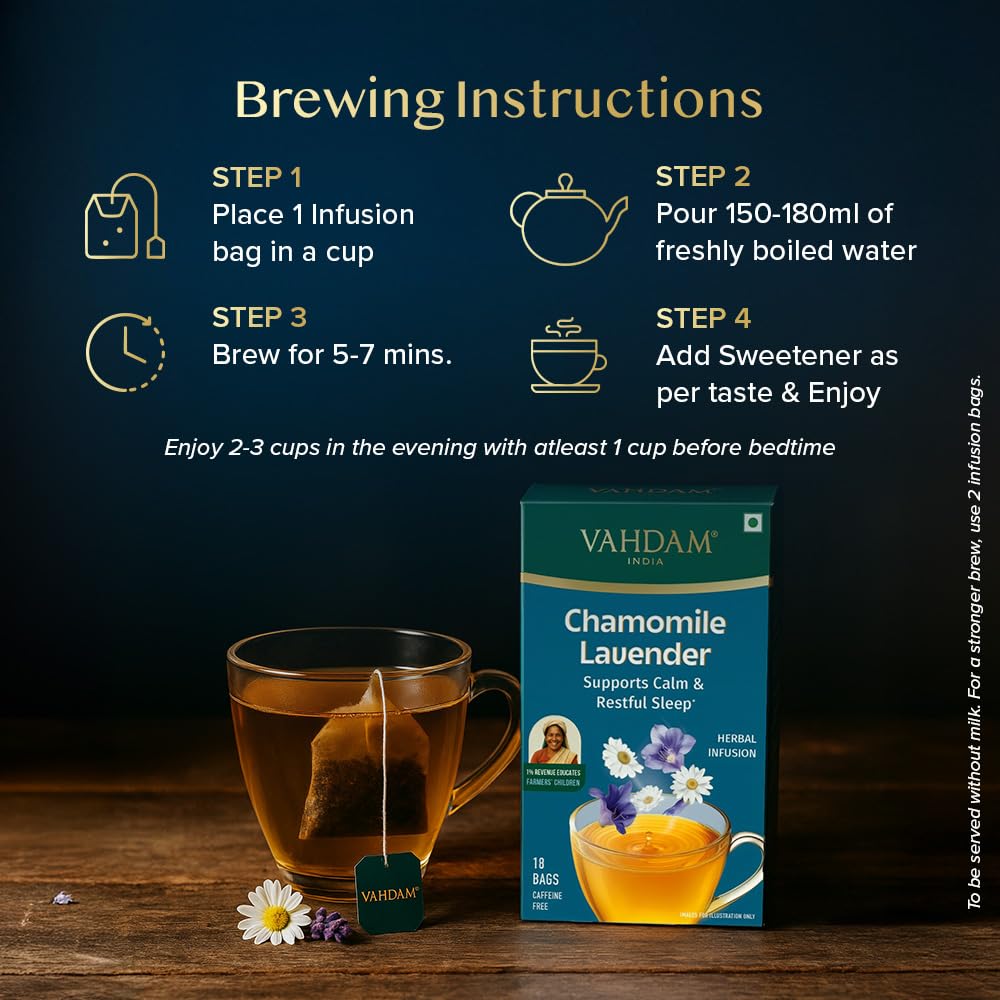 VAHDAM Chamomile Lavender Herbal Infusion - 36 TB | Supports Calm & Restful Sleep | Non-Habit Forming | 8-Herb Caffeine Free Bedtime Tea | With Ashwagandha, Peppermint & Lemon Balm 3