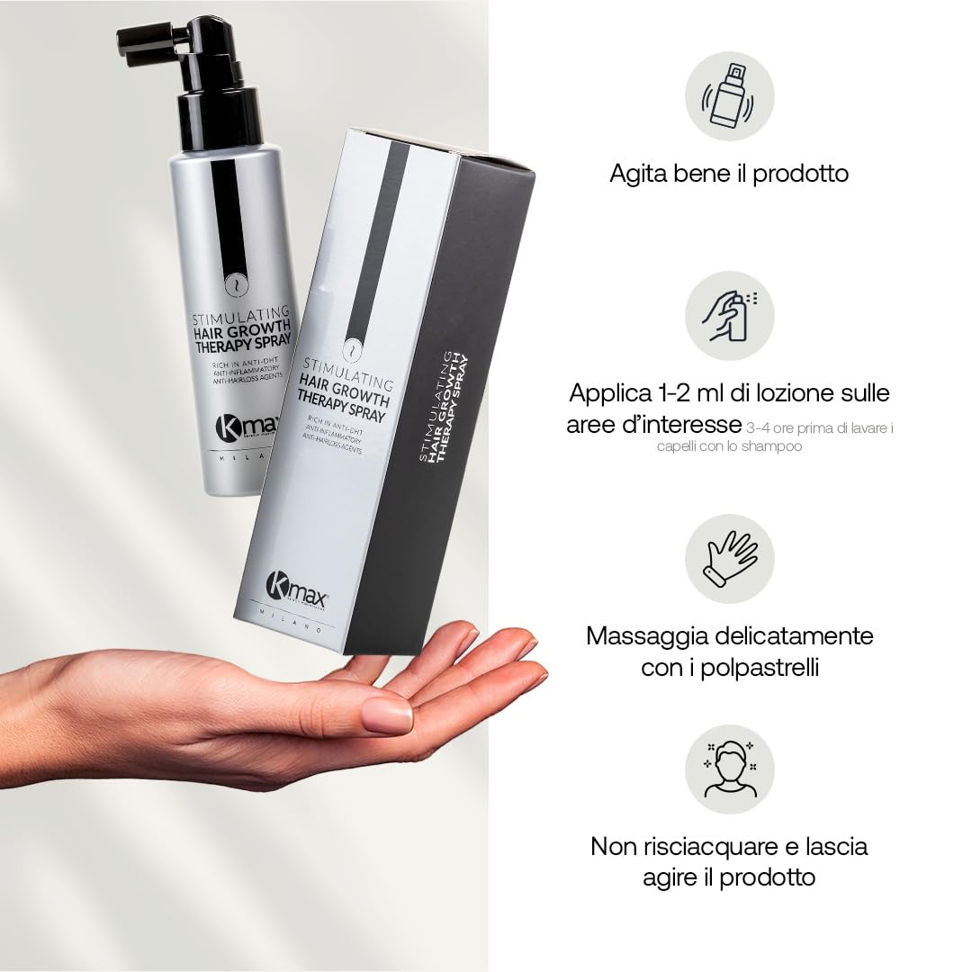 Kmax Stimulating Hair Growth Therapy Spray - Ricrescita Uomo e Donna con Azione Anti DHT, Lozione Anticaduta Capelli - Formato da 100 ml