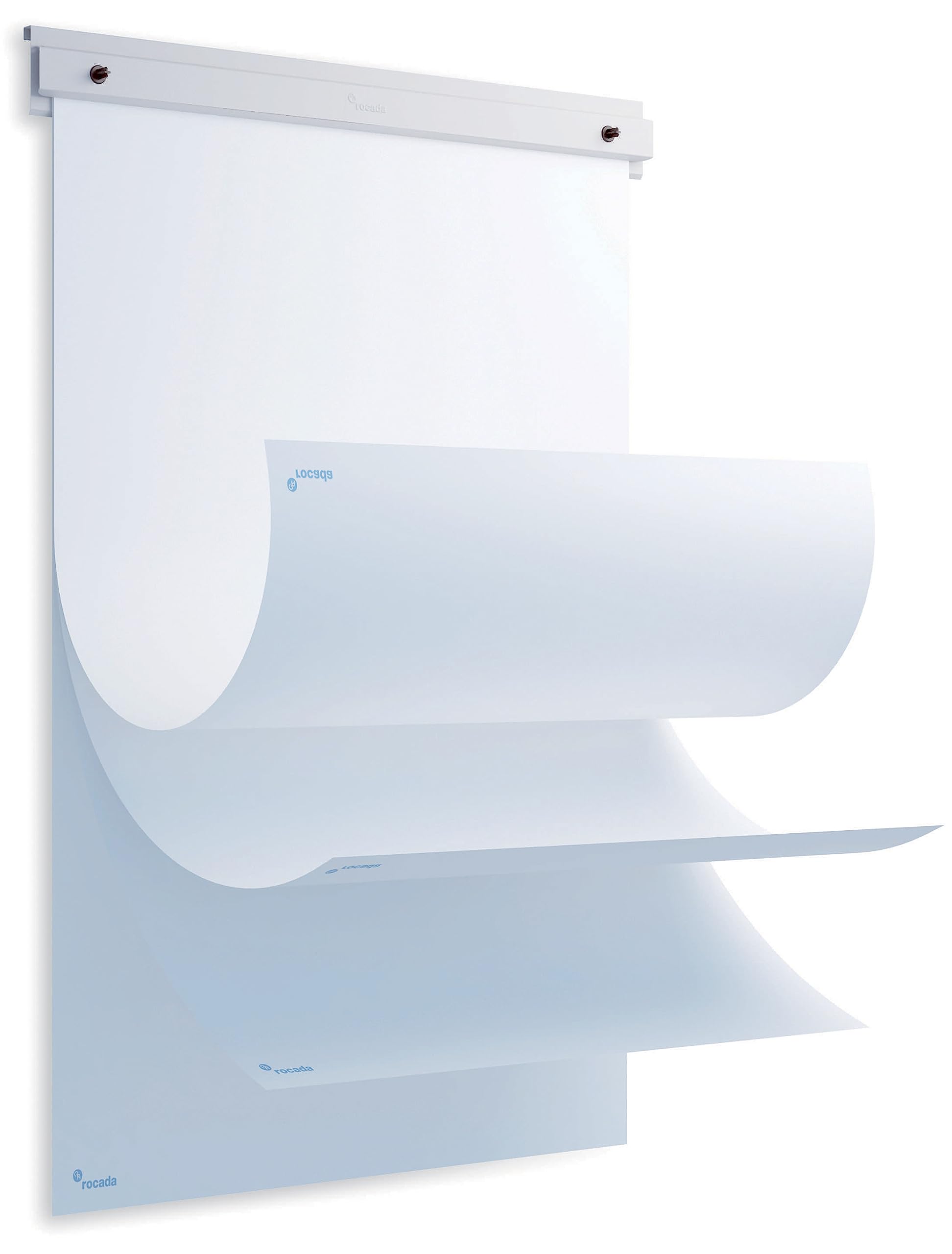 Rocada, Bloc de papel para Pizarras de 12 mm de ancho, blanco liso, Paquete de 20 hojas de papel para Pizarra, con sistema de fijación Incluido, Fácil aplicación, Hojas de 70gr