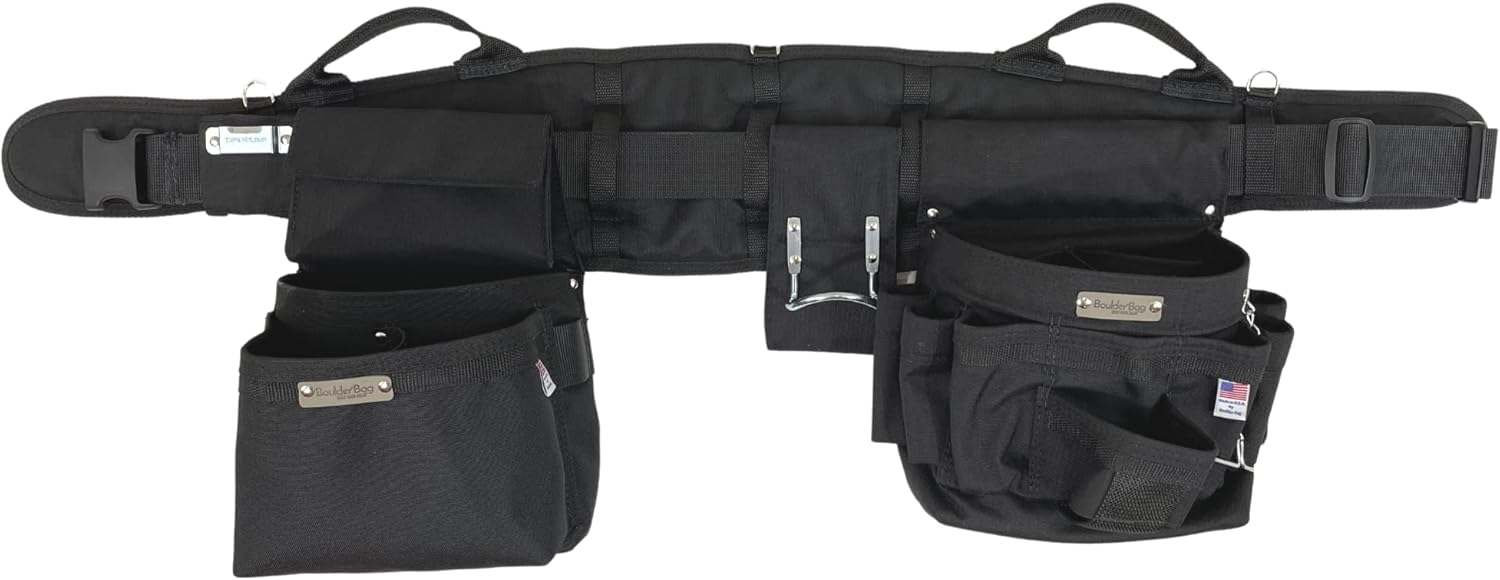 BOULDER BAG Ultimate Electrician's MAX Combo with Comfort Back Support, Quick Release Buckle, Heavy Duty Tool Belt, Black (Large 33-36 Inch Waist), Made in USA