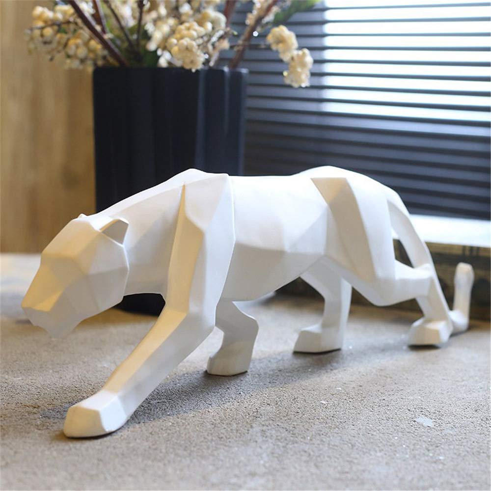 Uterstyle Escultura de leopardo de resina, estatua geométrica de animales de vida silvestre, figura de animal para decoración del hogar, estatua de gato grande, leopardo, león, jaguar (blanco)