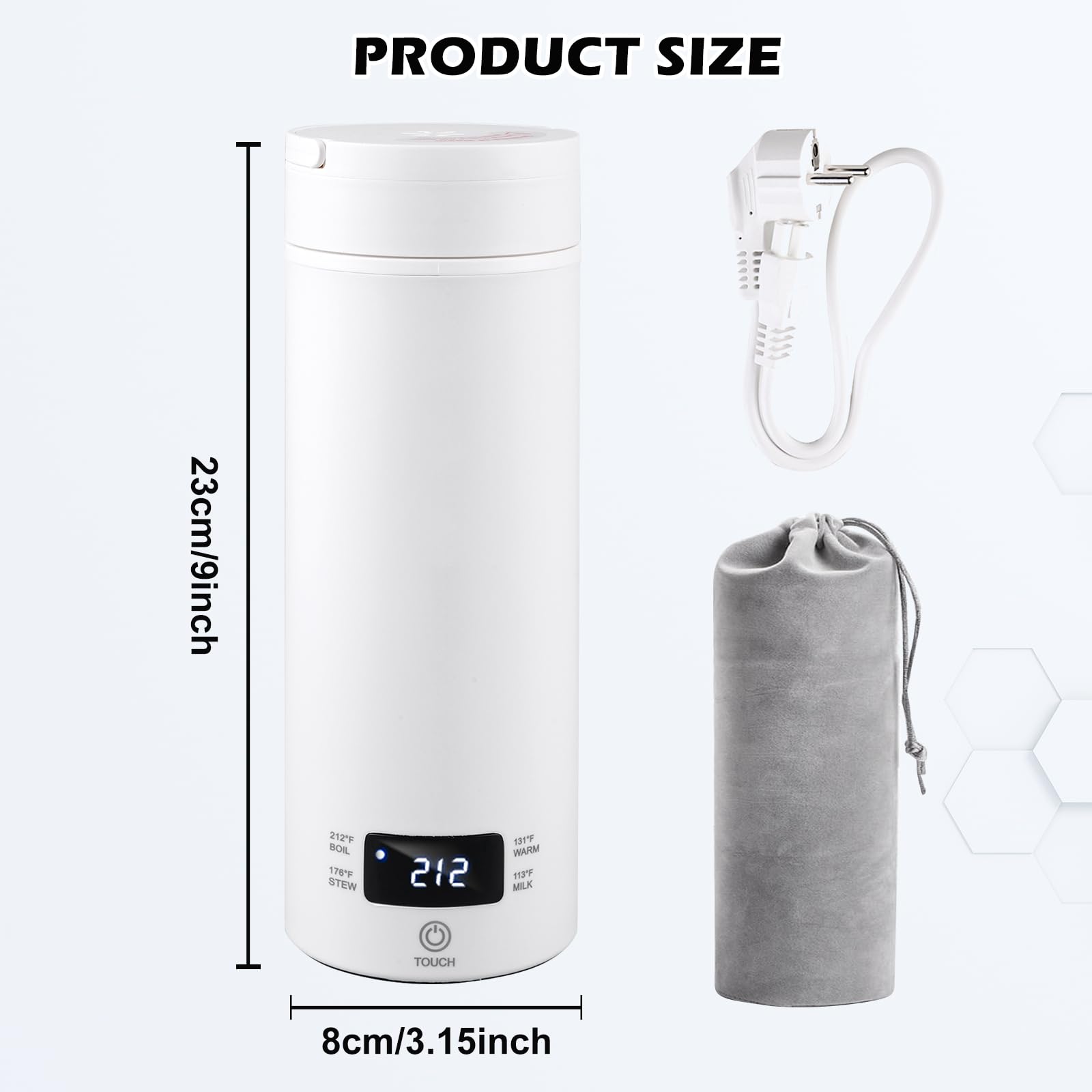 Hervidor de viaje pequeño, hervidor de agua de viaje de 500 ml, acero inoxidable 316, apagado automático, calentamiento rápido para té y café, compacto para viajes