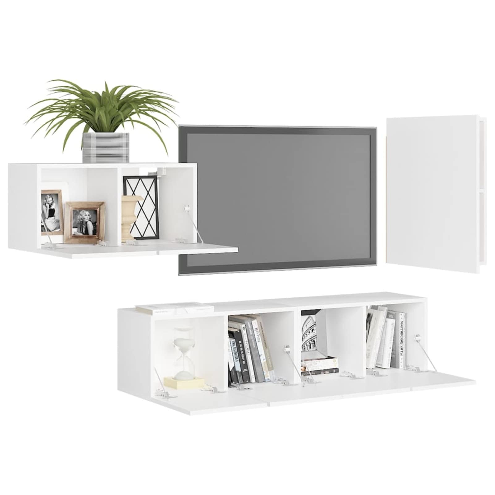 ZEYUAN Juego de Mueble para TV de 4 Piezas, Muebles De Salon Comedor Modernos, Mueble TV Salon, Salones Modernos Completos, Conjunto TV Salon, aglomerado Blanco