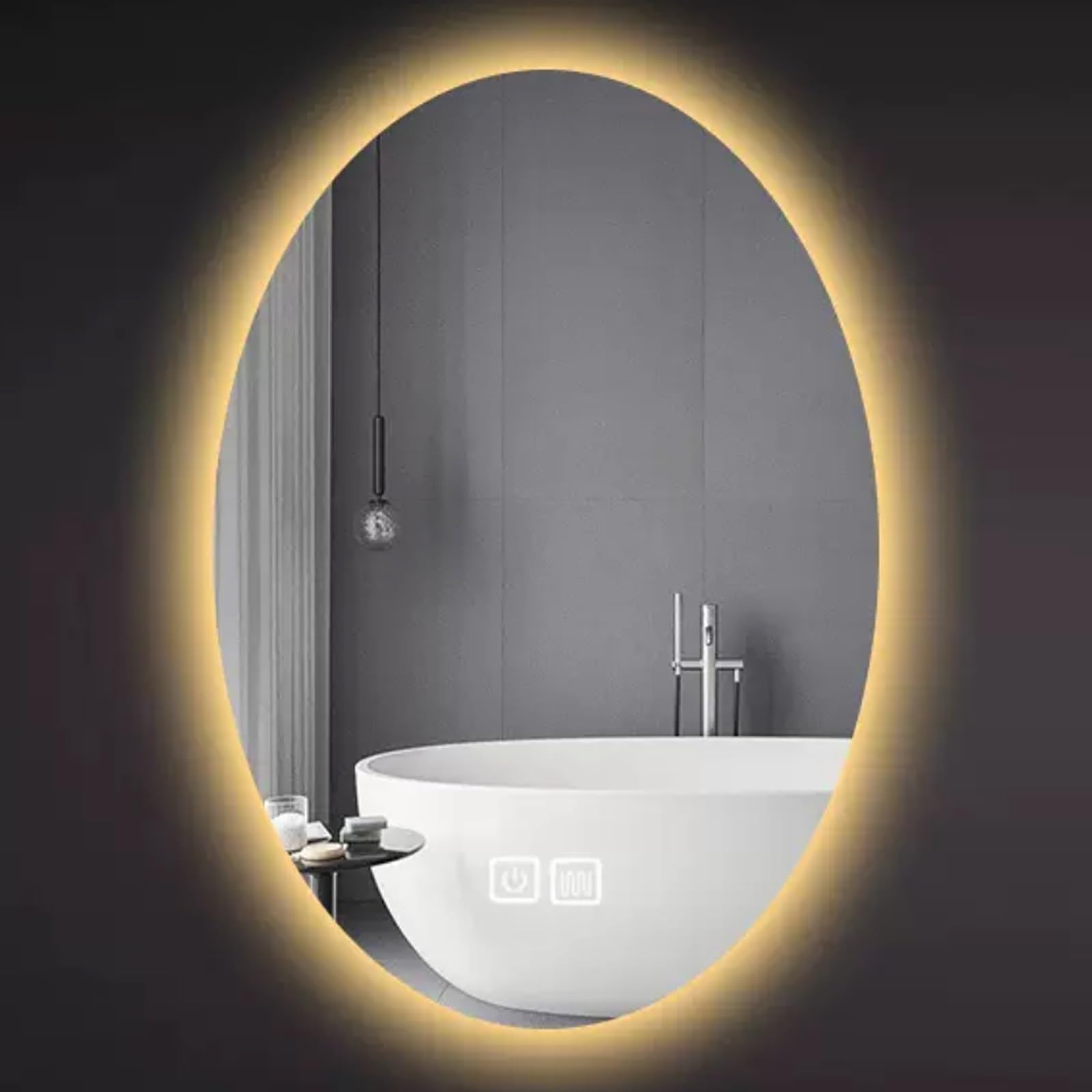 BKSXSOP LED Backlit Oval Bathroom Mirror 40x60cm, 50x70cm, 60x80cm, 70x90cm - Wall-Mounted with Touch Switch & Anti-Fog Feature (70x90cm, A-Anti-Fog)
