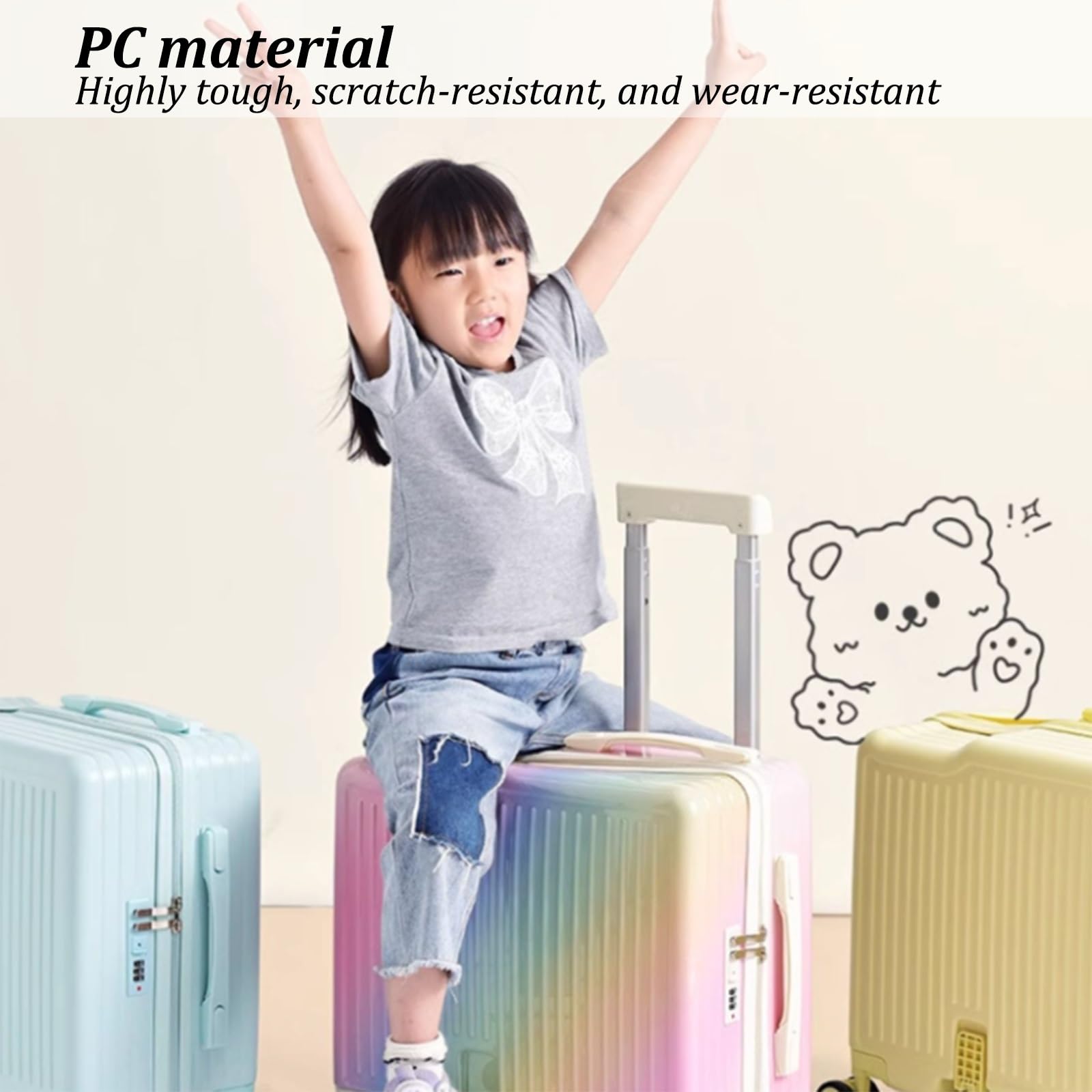 Maleta rígida con Ruedas, con reposapiés Plegable y Gancho, Ligera para Viajes de Negocios y Estudios(Rainbow,20")