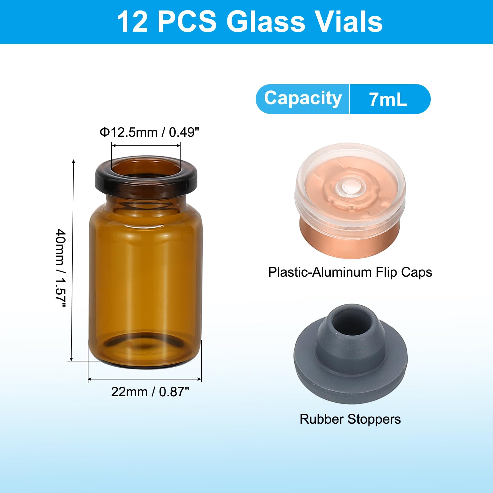 PATIKIL 12pz 7ml Fiale Esemplare in Vetro Borosilicato Ambra con Tappo Plastica Alluminio e Tappo in Gomma per Conservazione Solidi Liquidi Polveri Laboratorio, Tono Oro