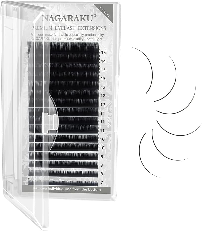 NAGARAKU Eyelash Extensions Individual Lashes 0.15 J curl 7-15mm Mix Tray Classic Matte Black Soft Natural 16 rows lash extensions