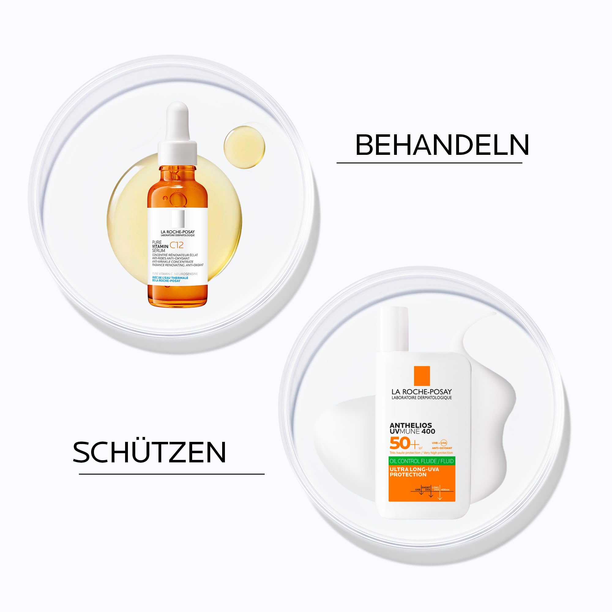 La Roche-Posay Set mit Pure Vitamin C12 Serum und Anthelios UVMune 400 Invisible Fluid, Für ebenmäßige und UV-geschützte Haut, Mit Vitamin C und LSF50+, Bei reifer Haut bzw. Mischhaut, 30 ml + 50 ml