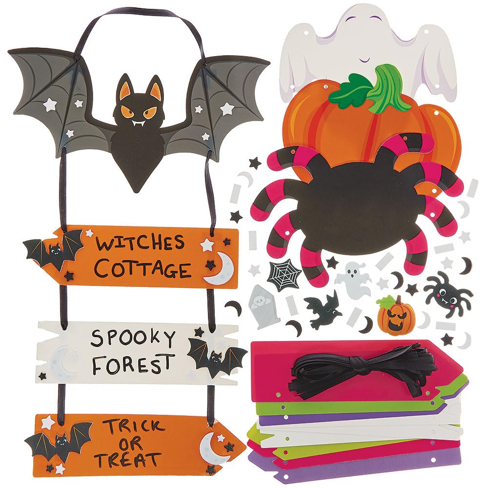 Baker Ross FN603 Halloween Sign Post Decoration Kits – Pack of 4, Spooky Craft Sets for Kids, Ideal for Parties and Classroom Displays