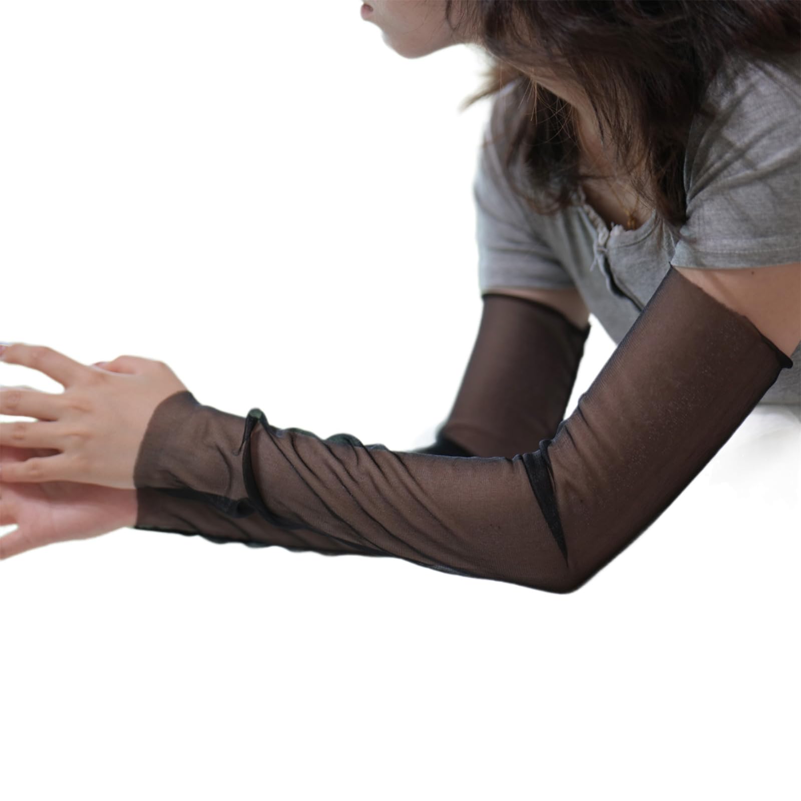 MICFENY Nylon Cooling Arm Sleeves With Sun Protections Sheer Mesh Seethrough ArmCover For Cycling Driving Outdoor Activity