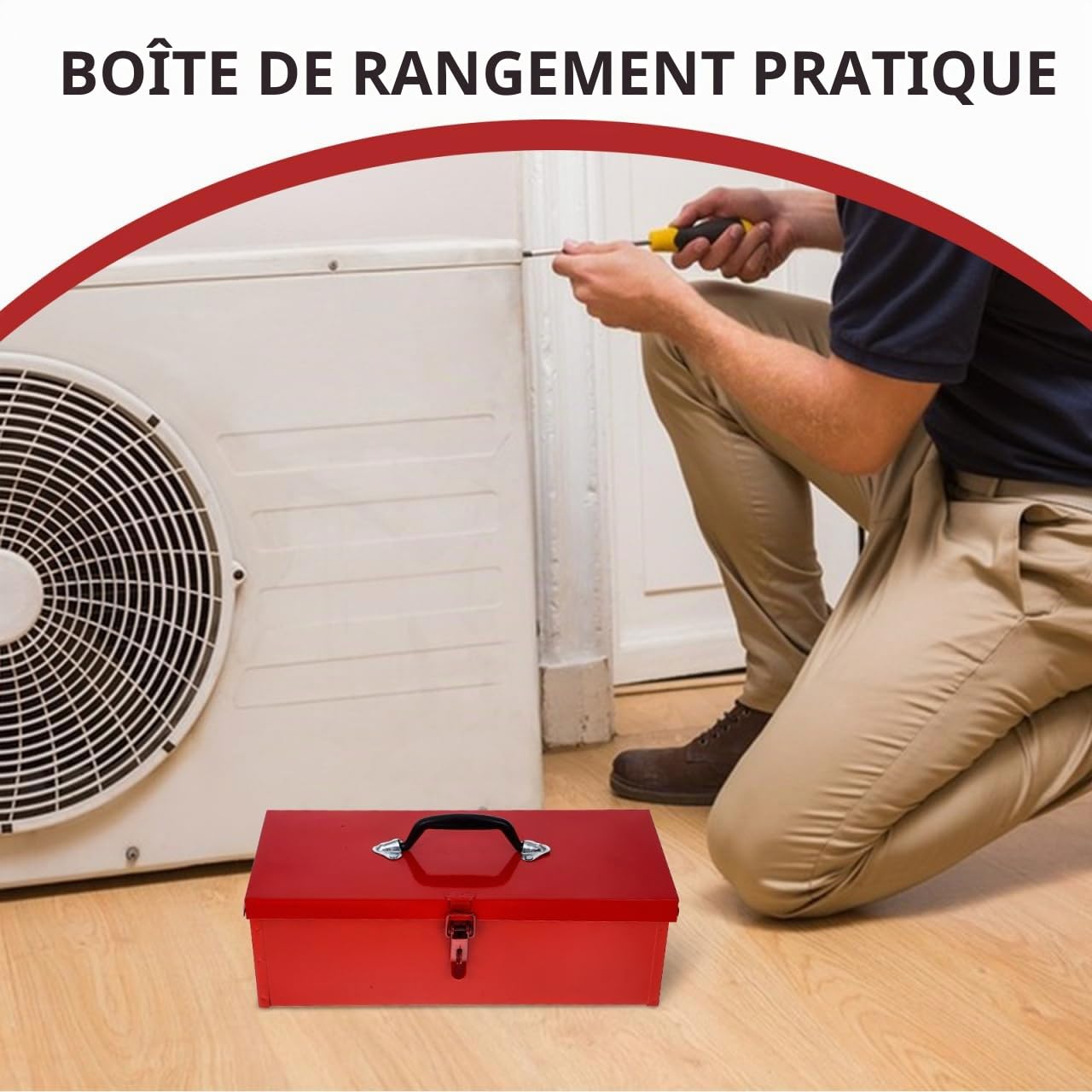 Angoily Boîte À Outils Portable en Métal Rouge 15.35X6.30X5.12 Pouces Caisse À Outils avec Verrouillage Grande Capacité Résistante Aux Chocs pour Atelier Et Usage Domestique