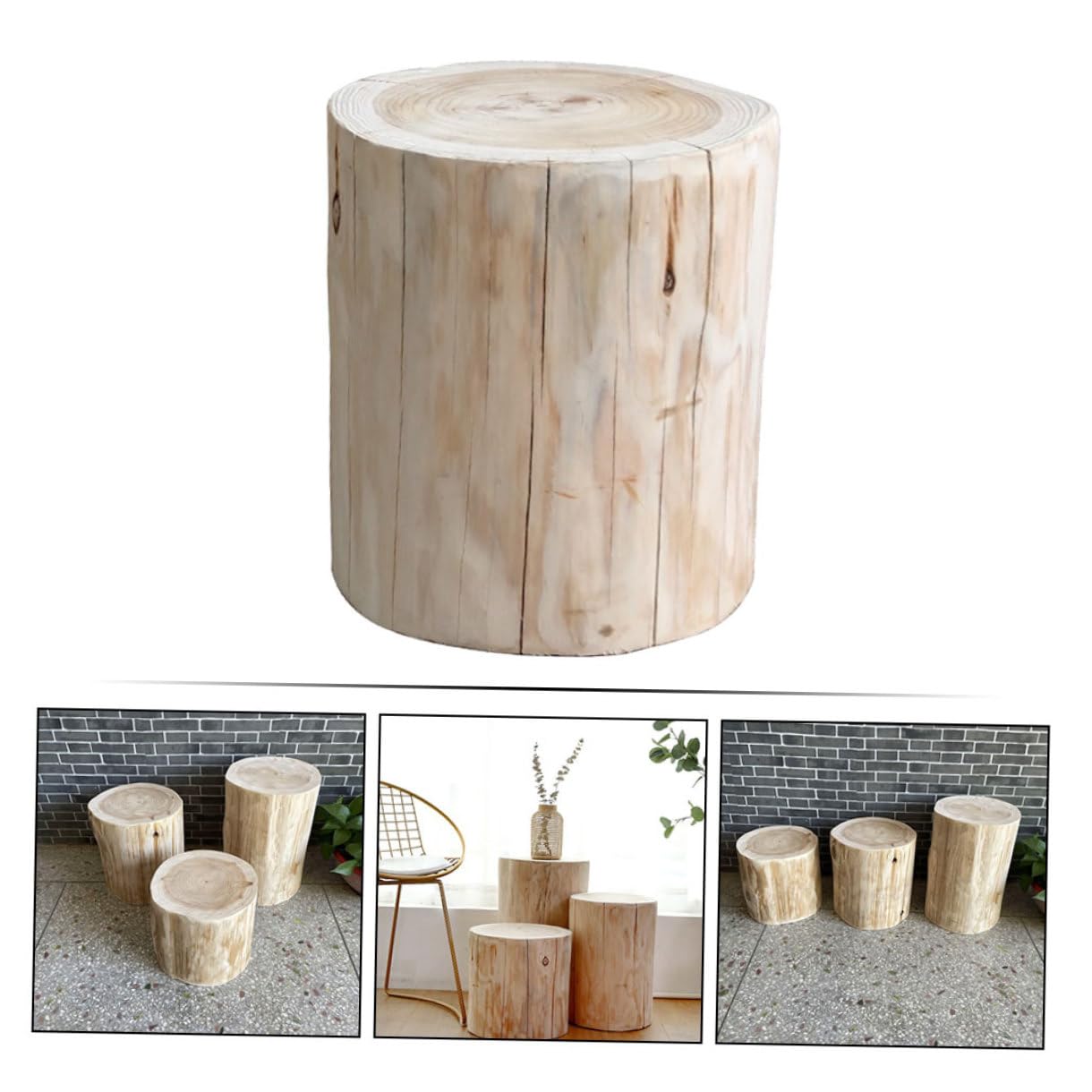 Mikikit Sgabello in Legno Massello Beige Multiuso senza Bave, Piccolo Sgabello Decorativo come Porta Candele o Espositore Artigianale
