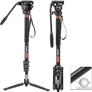Cayer Professional Camera Monopod with Feet, 71"/181cm Telescopic Portable Aluminum Travel Monopod & Pan Tilt Fluid Head & Removable Tripod Base for DSLR Camera Camcorder, Max Load 13.2lb/6Kg,FP34DV