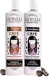 Progressiva de Café Japinha Cosméticos Alisamento Orgânico Sem Formol Profissional Para todos os tipos de cabelos Tratamento Antifrizz Desmaia Cabelo Semi Definitiva - 2x300ml