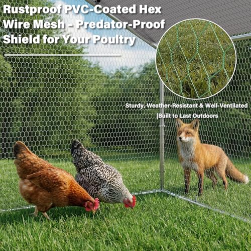 Image of LEMBERI Metal Large Chicken Coop, Spire Shape Walk-in Poultry Chicken Hen cage, Rabbits Duck Cages with Waterproof and Anti-Ultraviolet Cover for Outside,Backyard and Farm
