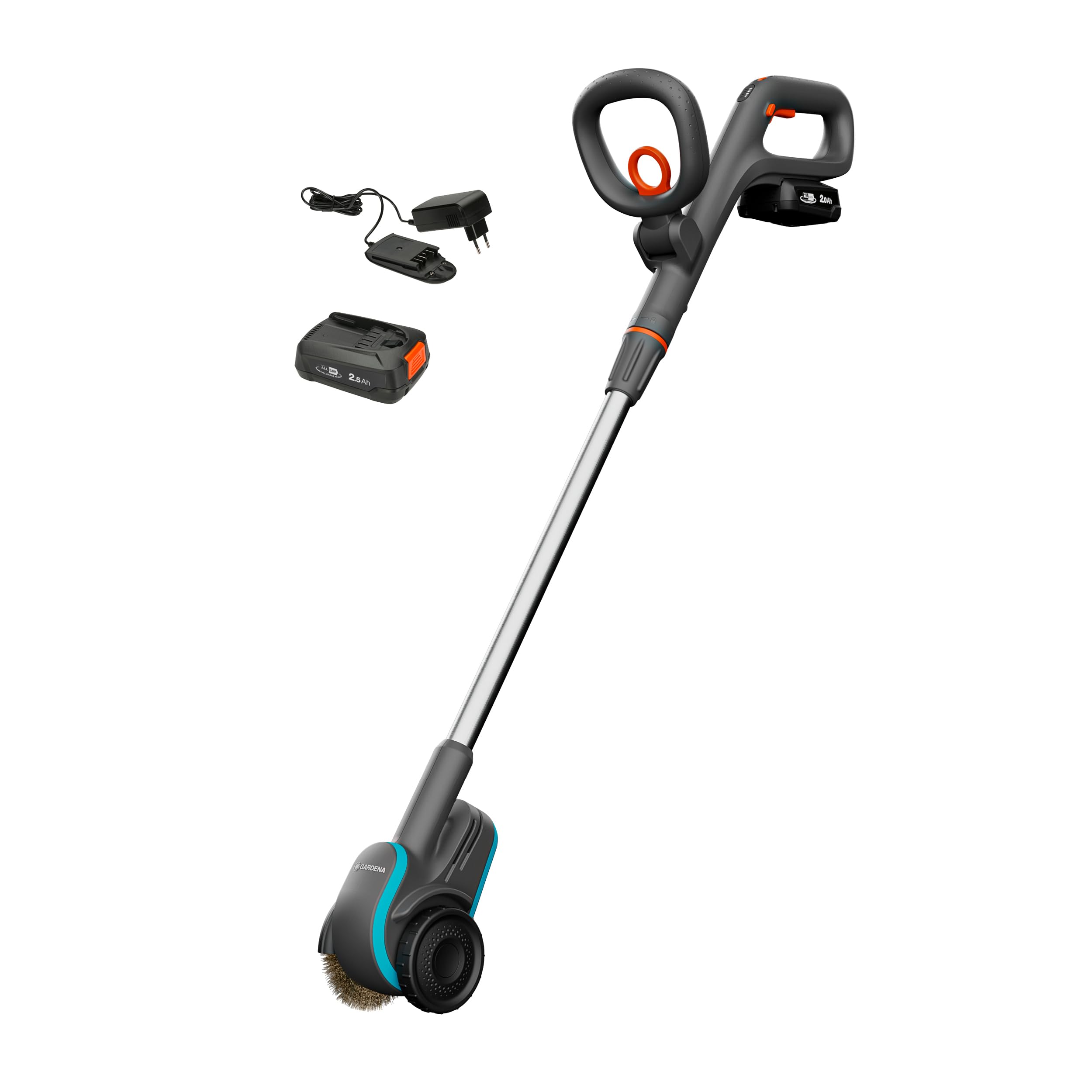 Gardena Cepillo para las malas hierbas a batería EasyWeed 1800/18V P4A Set listo para usar: Limpiador de juntas de malas hierbas, Fácil de manejar, Disco de alambre de acero (14820-20)