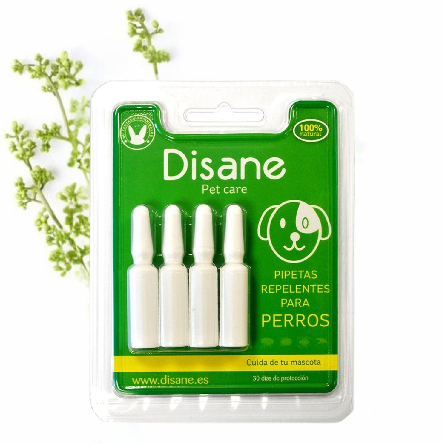 DISANE Pipetas Antiparasitarias para Perros 100% Naturales | 4 Uds | 4 Meses de Protección contra Insectos y Parásitos: Pulgas, Garrapatas y Mosquitos | Antipulgas Sin Toxicidad para el Perro
