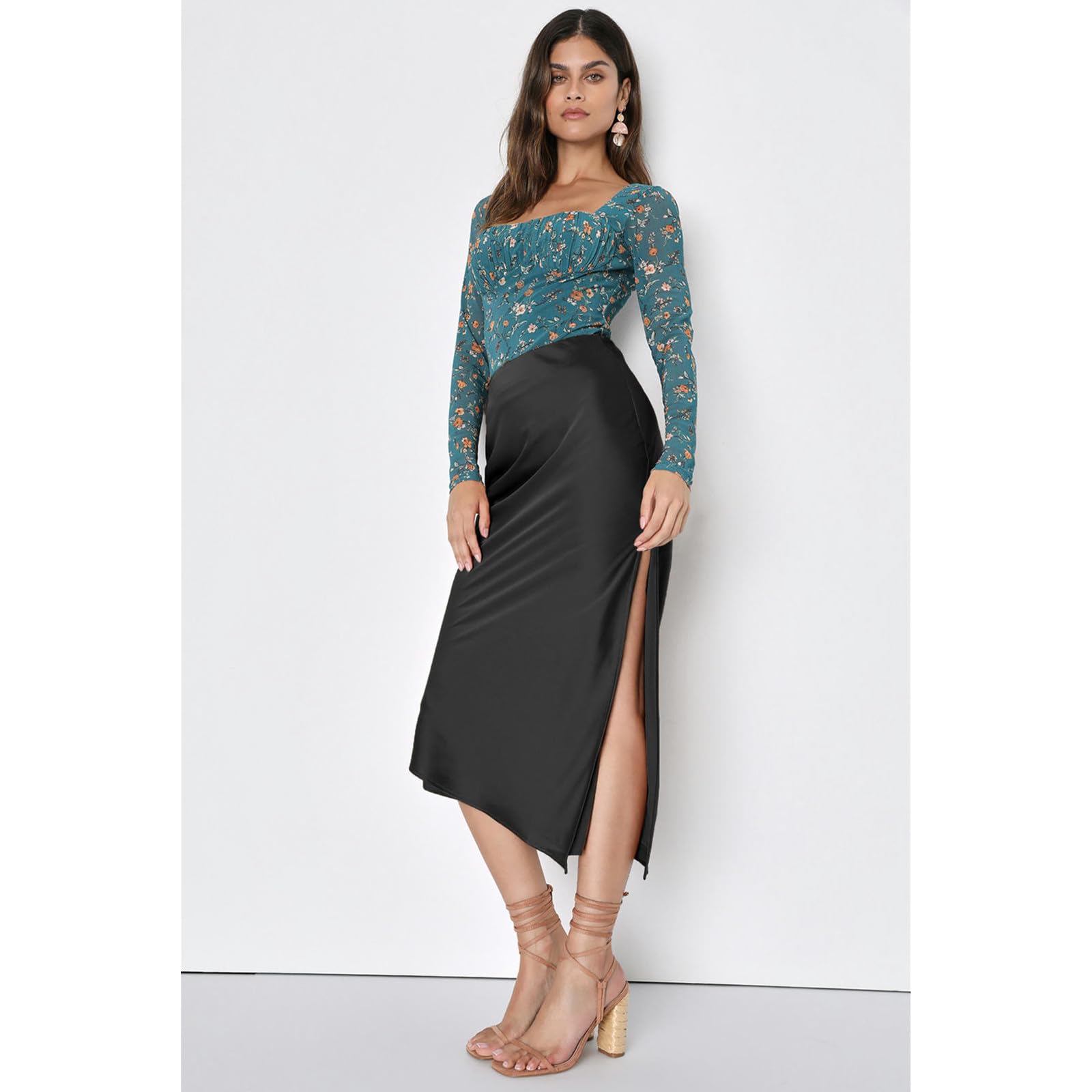 Röcke Frauen Satin Asymmetrischer Hoher Taille Maxirock - Eleganter Schlitz -midi -Rock Für Frühling Und Sommer-schwarz-l
