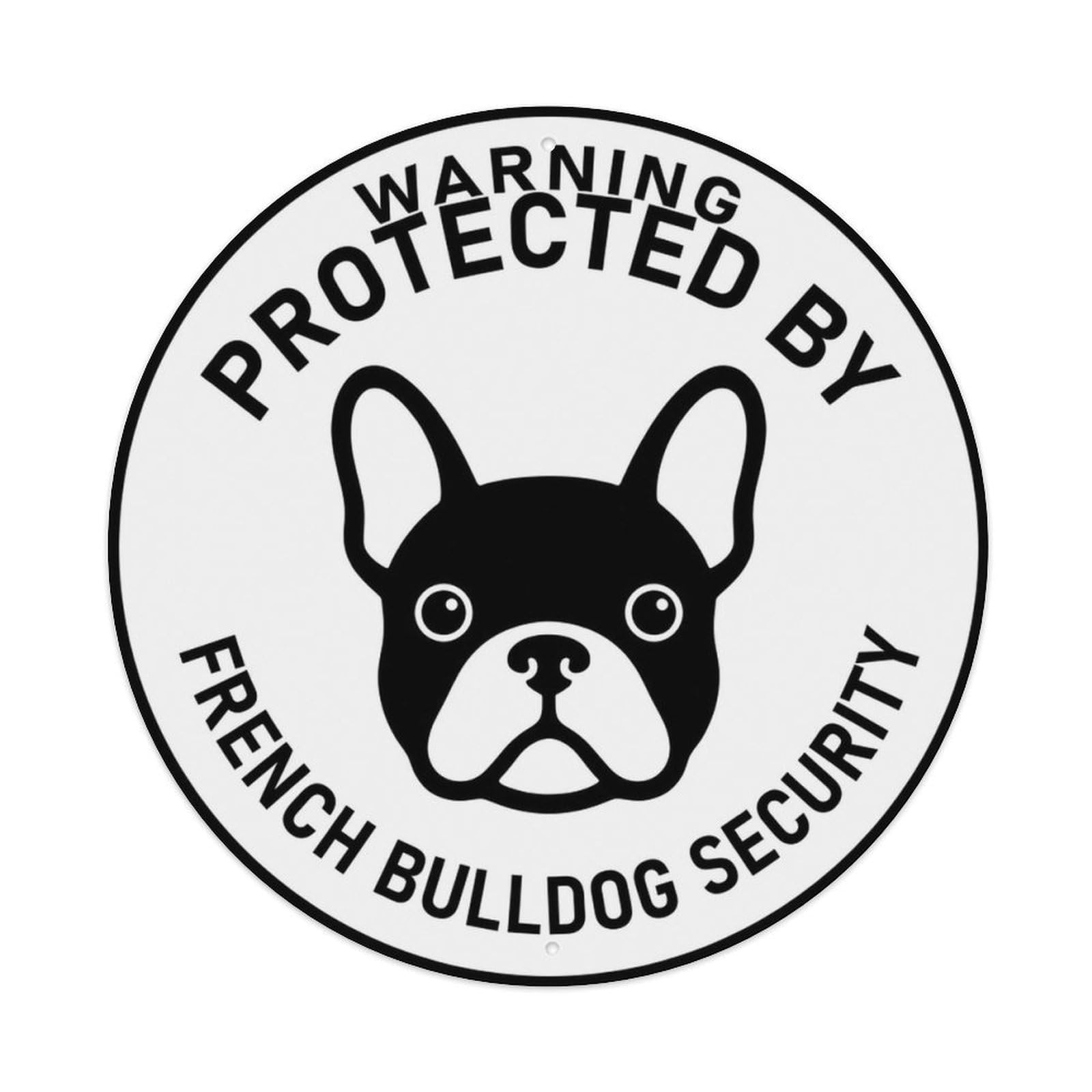 French Bulldog Security Warning Front Face Minimal Metal Tin Sign