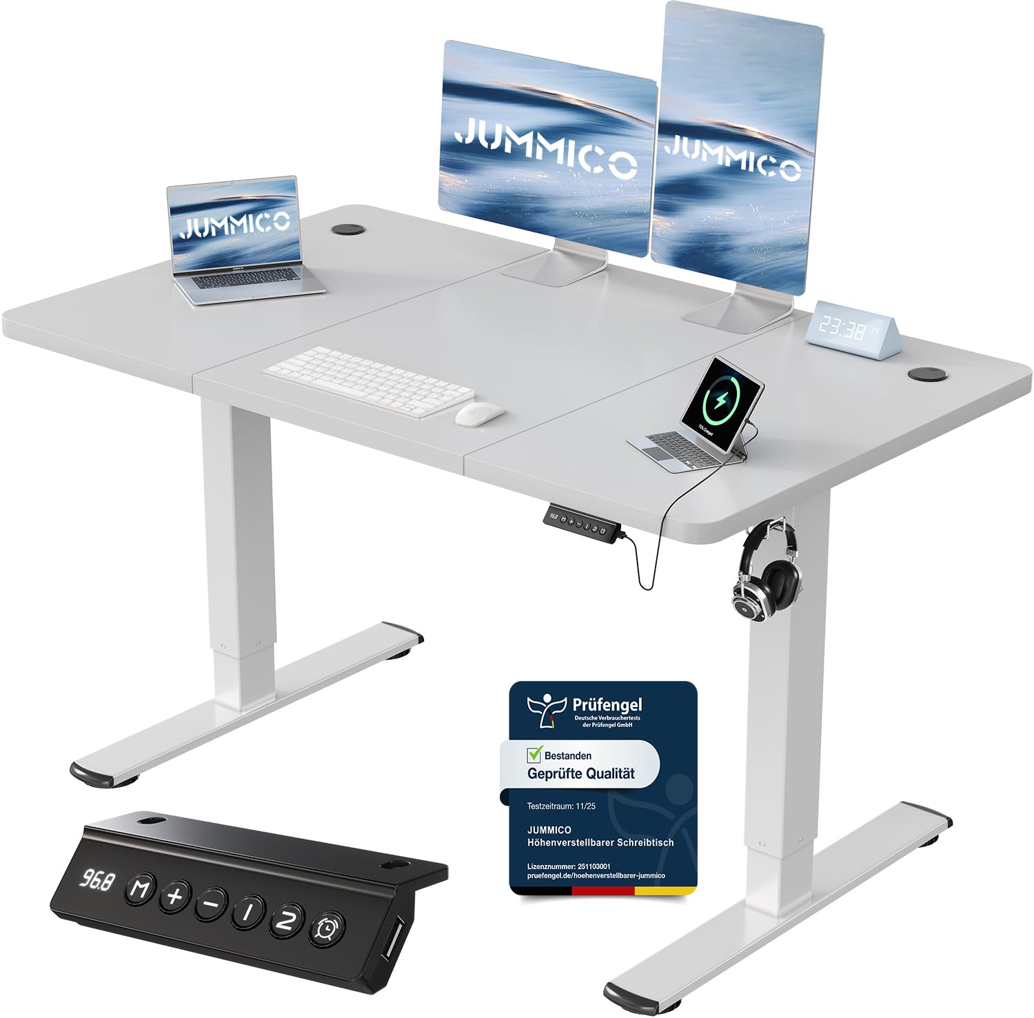 JUMMICO Höhenverstellbarer Schreibtisch mit USB-Ladeanschluss 120 x 60 cm, Schreibtisch Höhenverstellbar Elektrisch, Steh-Sitz Tisch Stehpult Verstellbarer Computertisch,Standing Desk,Grau
