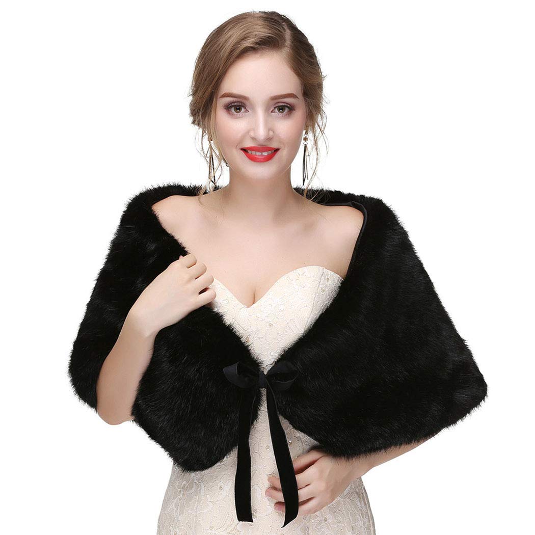 CanB Women's Faux Rabbit Fur Stole Winter Bridal Fur Wraps and Shawls Bride Wedding Fur Cape for Bridesmaids