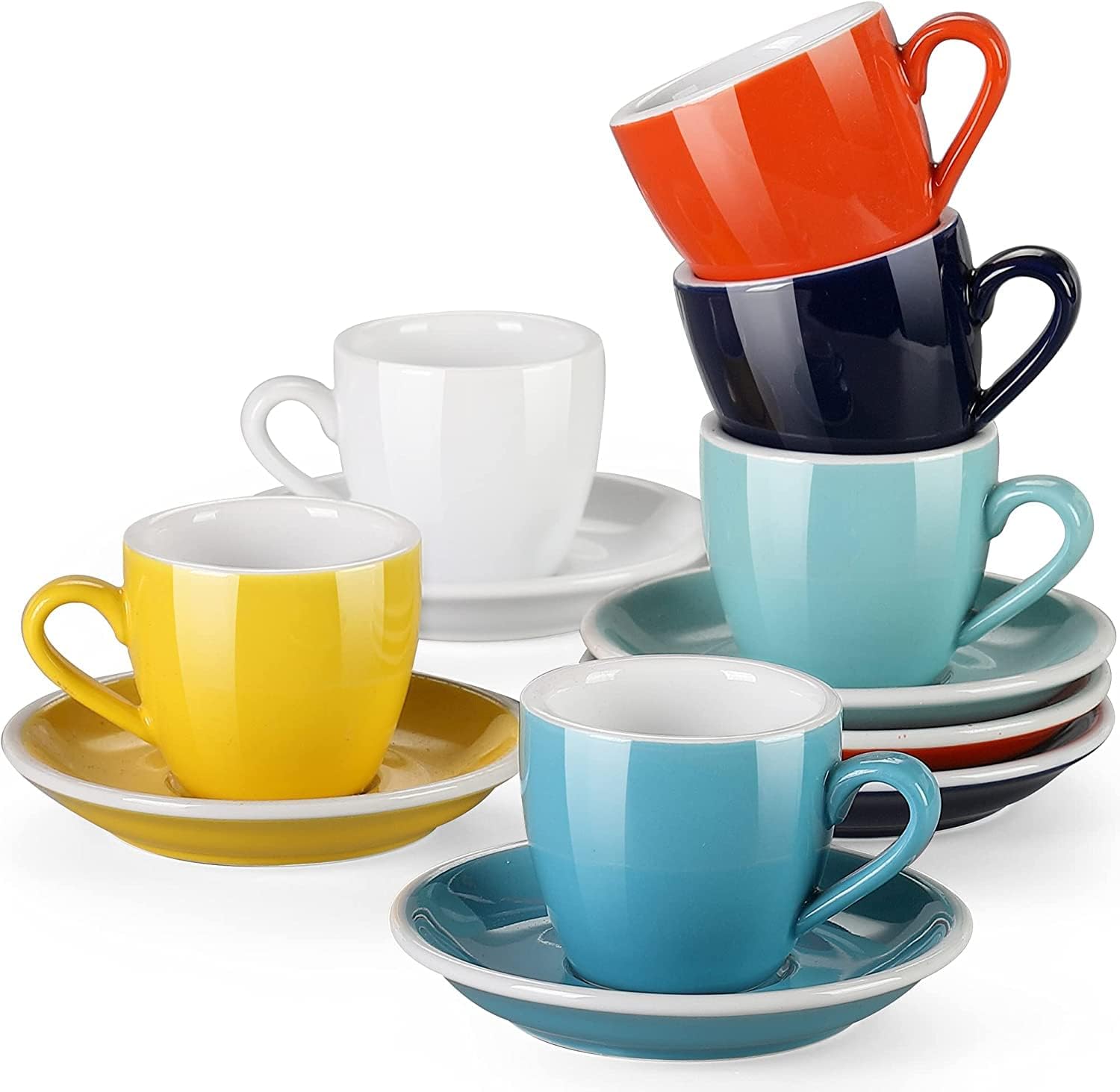 LOVECASA Ceramic Cappuccino Cups and Saucers Set of 6, 2.7