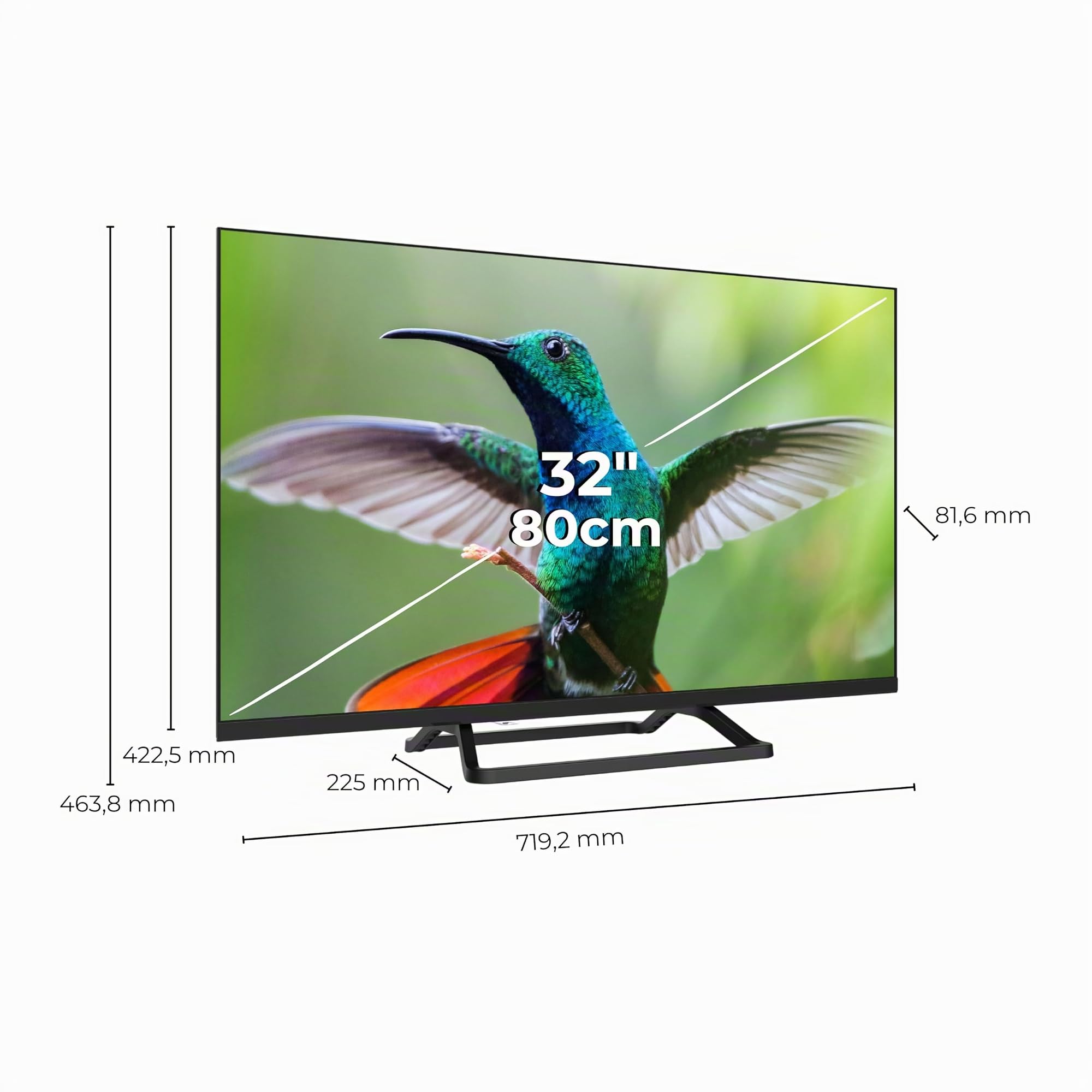 DIGIQUEST TV LED 32 Pollici HD Ready Frameless, DVB-T2/S2 HEVC Main 10, Dolby Digital Plus, 3 HDMI, 2 USB, CI+, Hotel Mode, Controllo Genitori – Certificata tivùsat