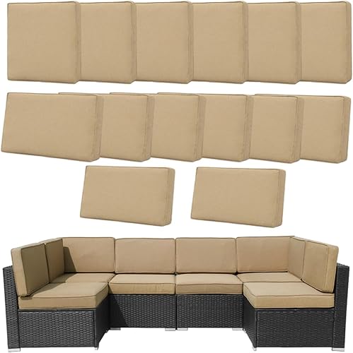 Miniatura 26 de 14 piezas de fundas de cojín de repuesto lavables para exteriores con cremallera para sofá de 6 plazas, fundas de patio, solo para asiento y Gris