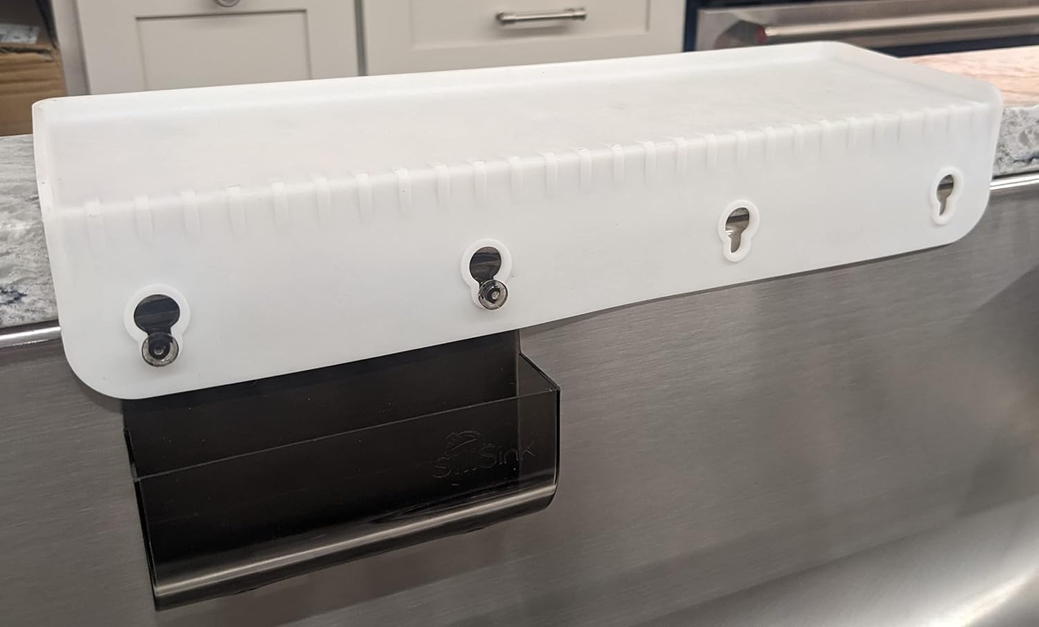 SiliSink Silicone Sink Edge Guard for Kitchen Sink with Sponge Caddy Fits 3.75” 4” Wide