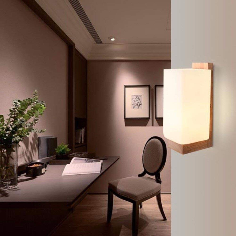 Nordic Modern Simplicity Holz Wandleuchte Korridore Unterputzwandleuchte Wohnzimmer Japanischer Stil Milchweiß Glaslaterne Schlafzimmer Nacht Leselampe Hotelkorridor Gästezimmer Wandleuchte E27 needed