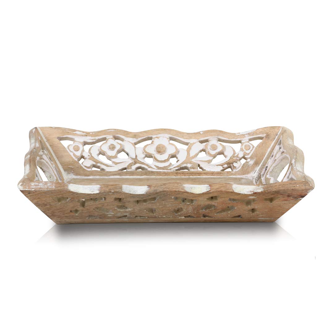 Gorgeous Birthday Housewarming Gift Ideas Handmade Decorative Designer Wood Serving Tray with Handles Ottoman Fruit Tray Breakfast Snack Food Coffee Dining Kitchen Tableware 12 x 9 Inches