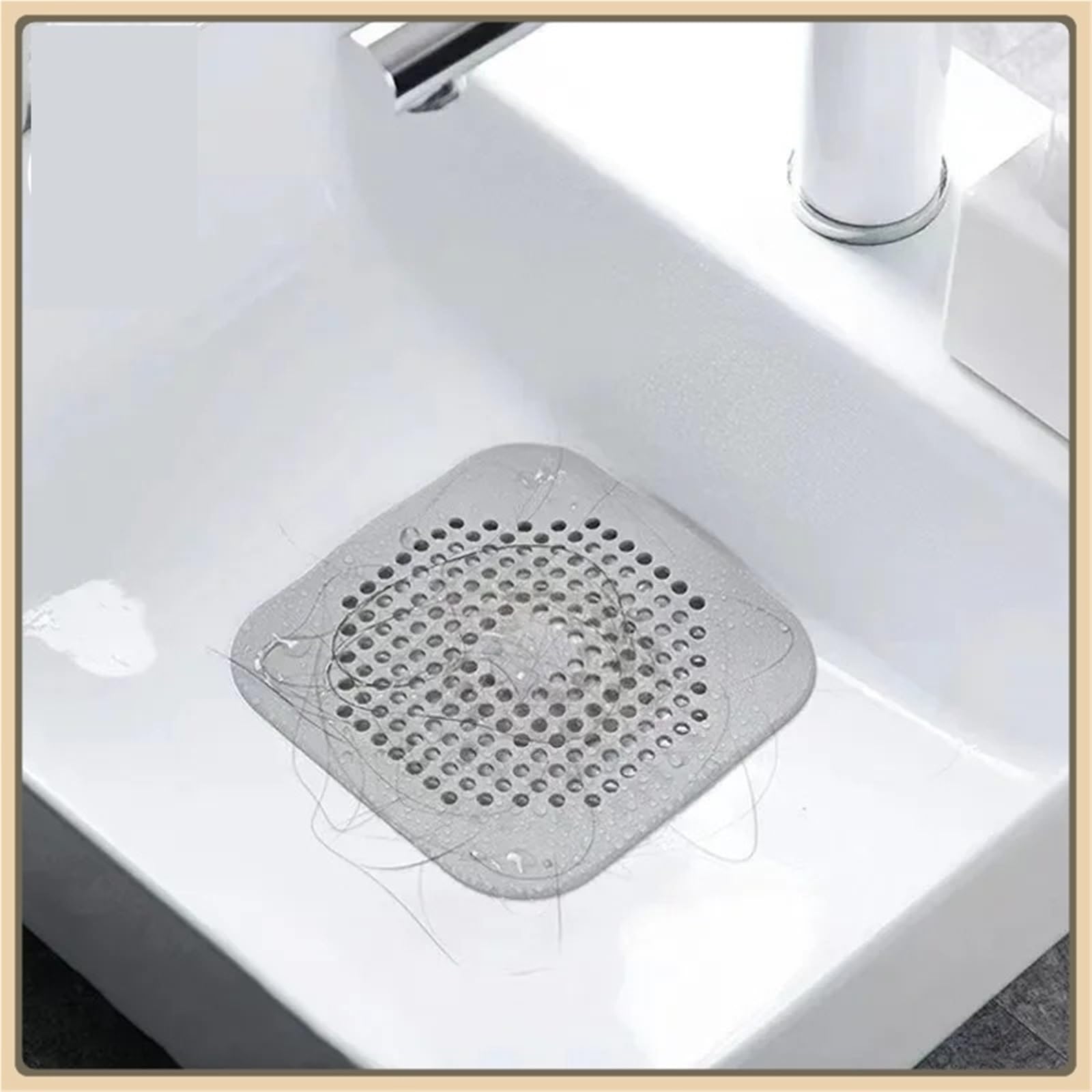 Filtro De Drenaje De Piso con Ventosa Inferior | Coladores de cocina cuadrados fáciles de usar(10pcs grey)