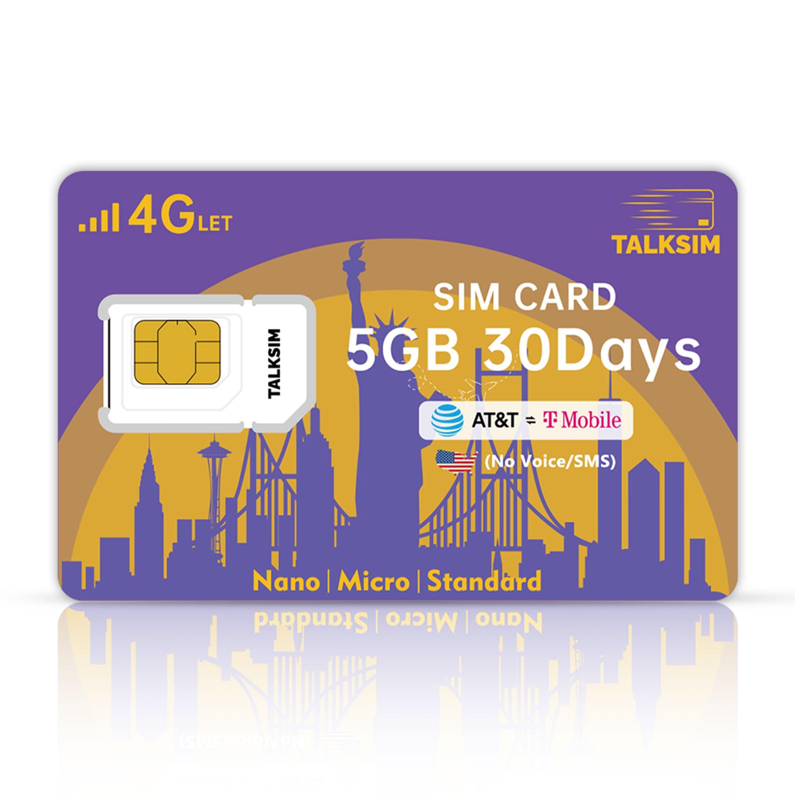 Data SIM Card 5GB 30Days Support AT&T, T-Mobile, 4G LTE Cellular SIM USA Card Compatible with Unlocked Security Camera/Router/Mobile WiFi Hotspot/GPS Tracker/Tablet iot Devices