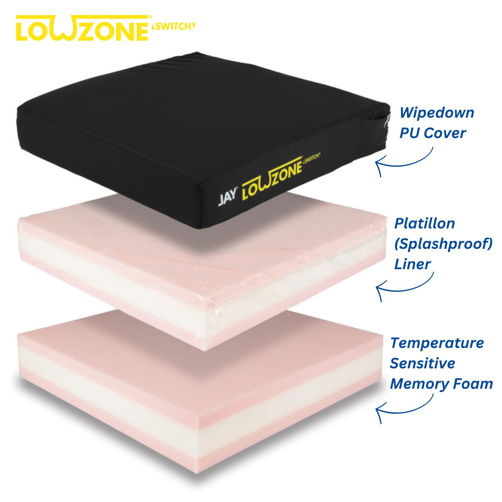 Helping Hand Company - Cojín para aliviar la presión de Lowzone Switch, espuma viscoelástica sensible a la temperatura para mayor comodidad y apoyo. Cojín de asiento para dolor por presión y alivio de