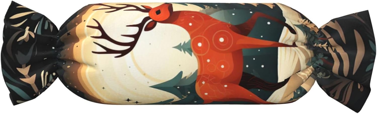Merry Christmas Deer Print Candy Cylindrical Comfortable Pillow Throw Pillows Home Decor Easy Maintenance