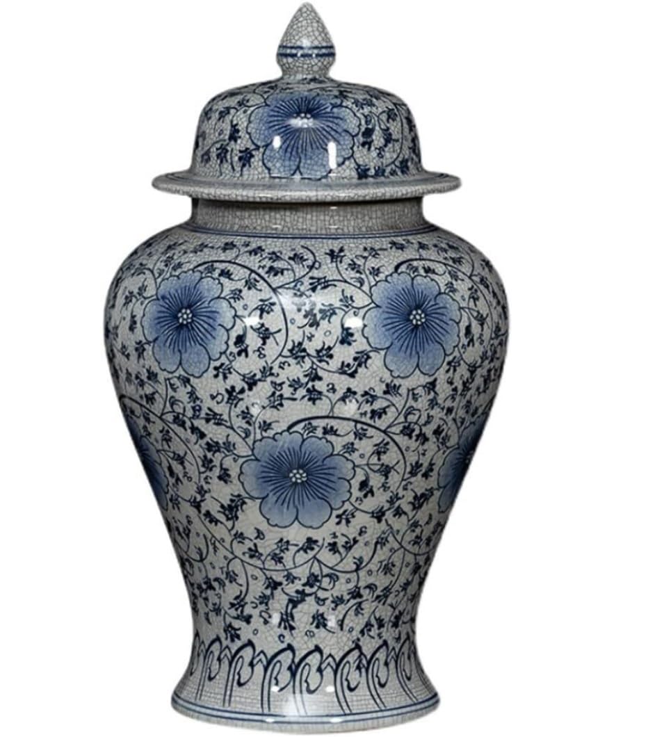 SBJKLYRN ceramic jar， Chinese Traditional Ceramic Ginger Jar with Lid Decorative Blue and White Porcelain Jars Temple Jar Temple Jar