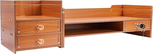 Miniatura 1 de Soporte de madera para monitor de computadora, estante de computadora con organizador de almacenamiento de escritorio ajustable y cajón, soporte de