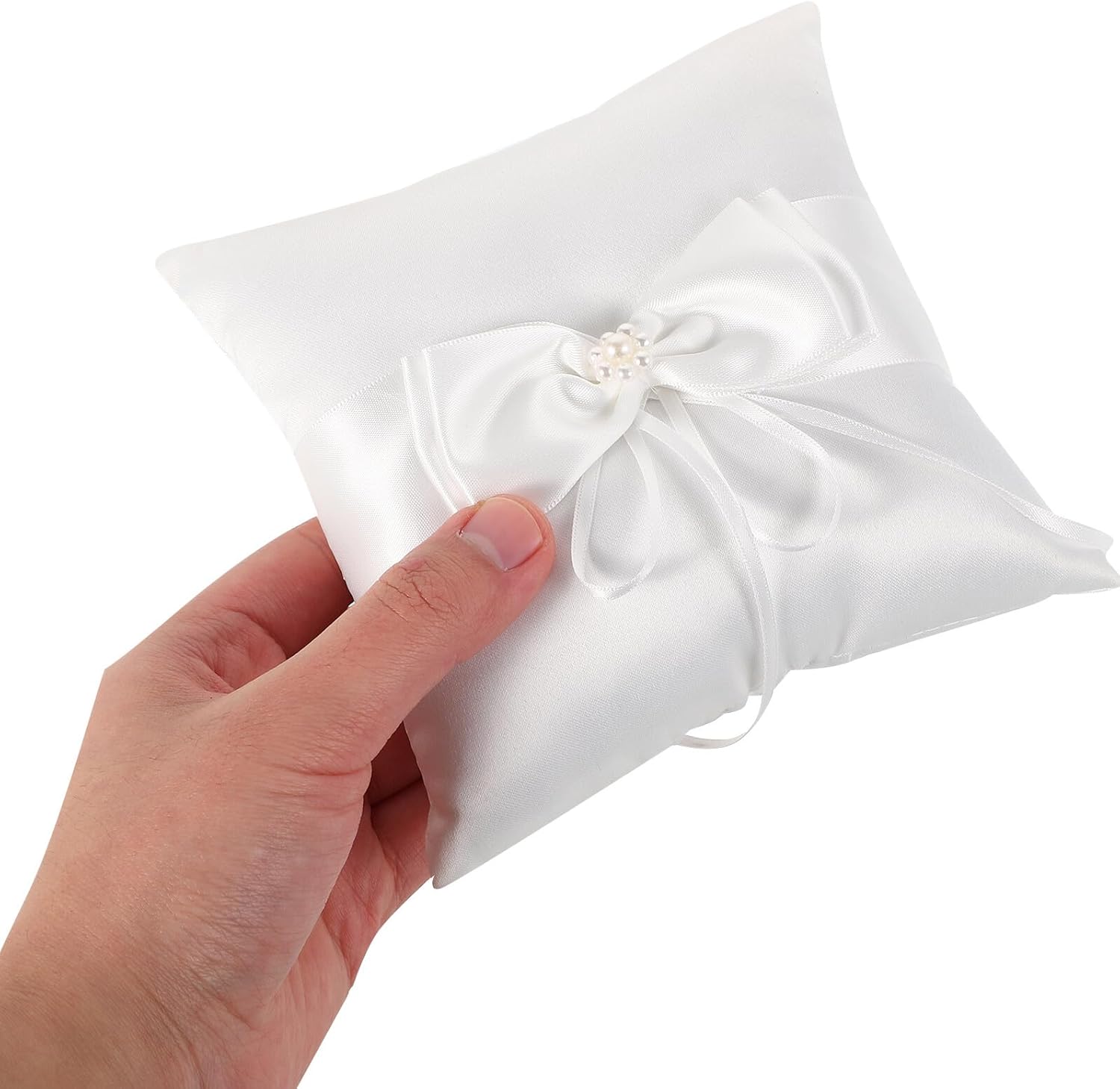 SECFOU Wedding Ring Bearer Pillow 15x15cm Satin Flower Girl Cushion Bowknot for Ceremony and Wedding Party