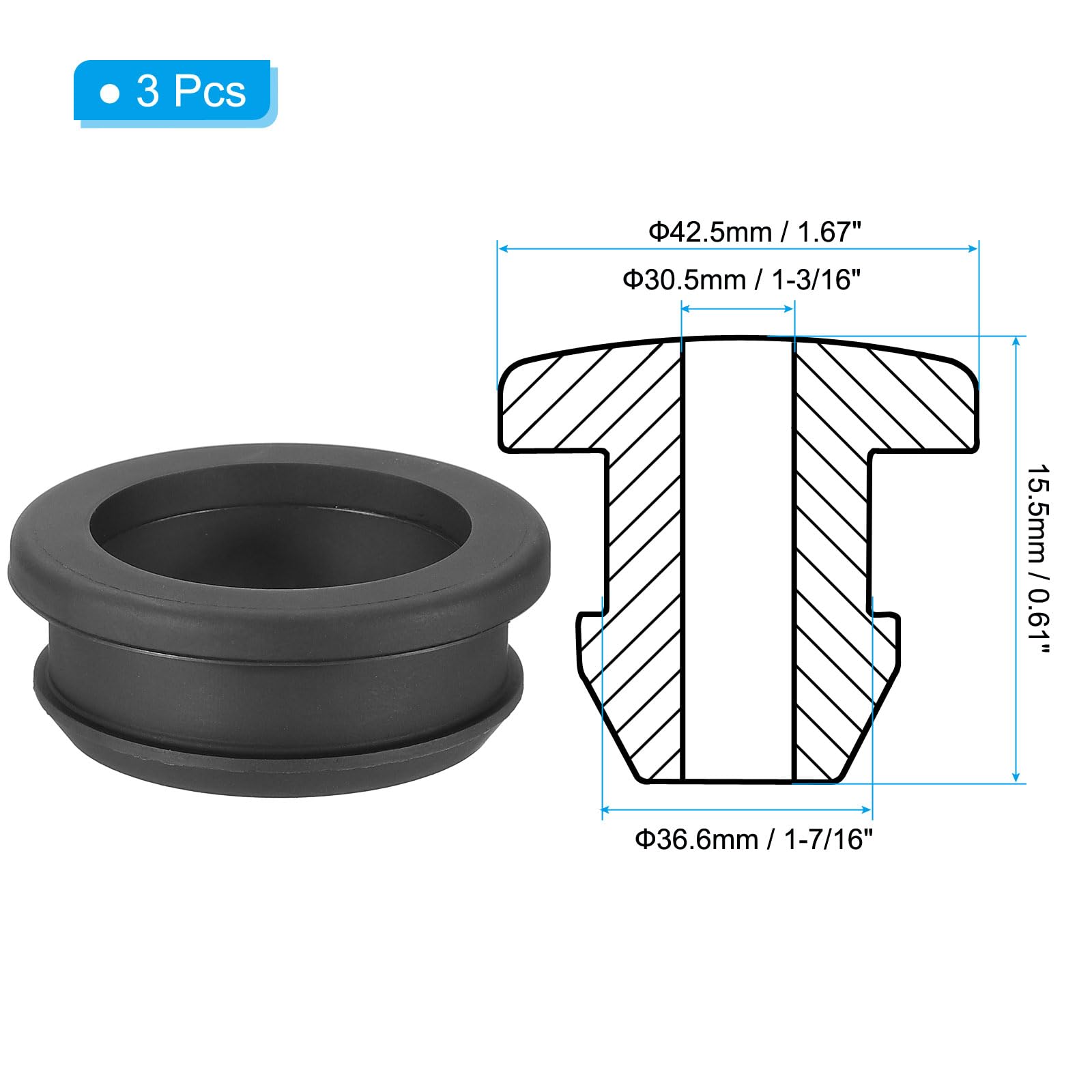 PATIKIL 36.6mm / 1-7/16 Inch Drill Hole,1-3/16 Inch ID Rubber Grommets - Image 2